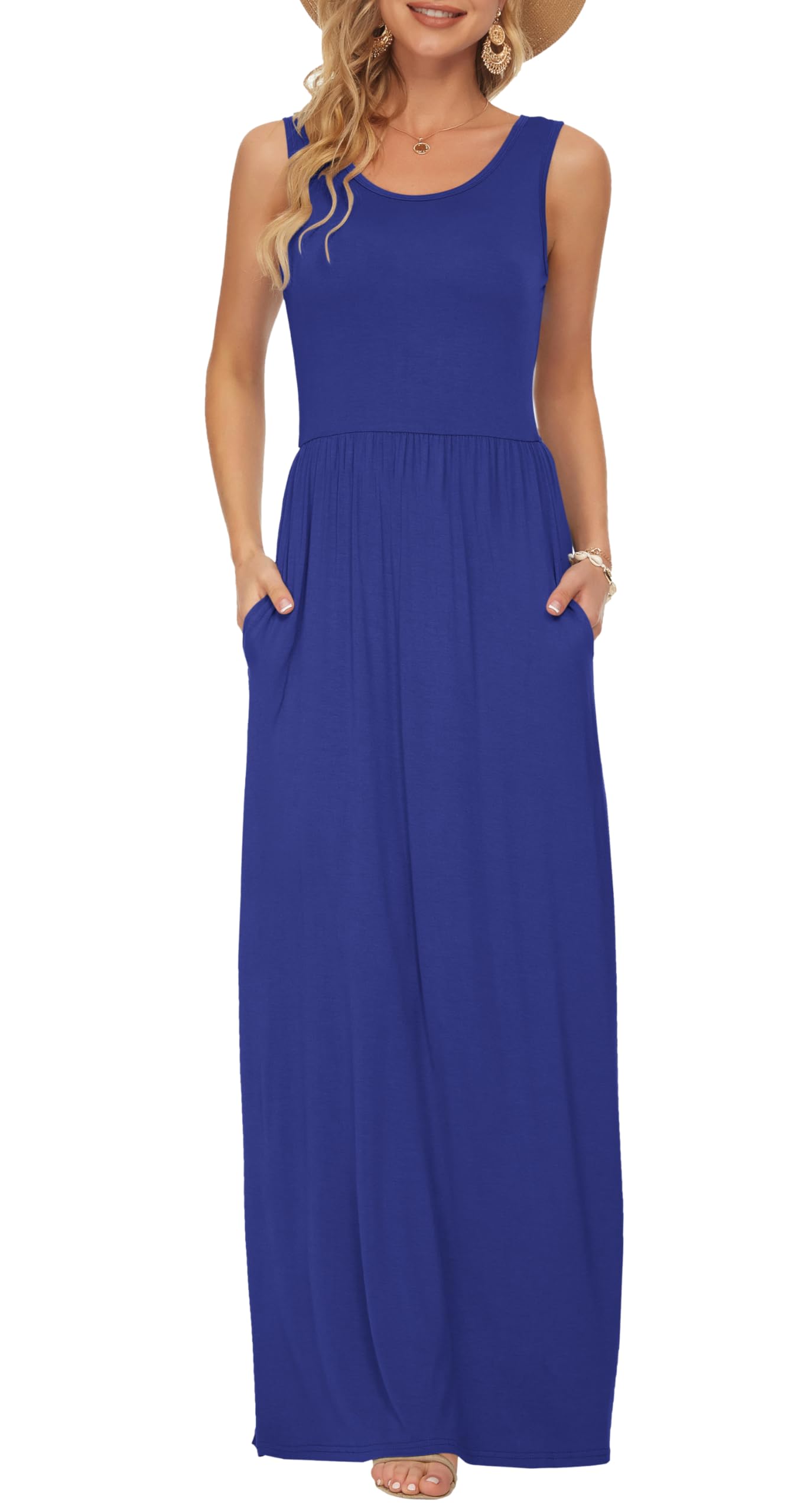 AUSELILY Women's Summer Sleeveless Loose Maxi Dress Casual Long Dress with Pockets