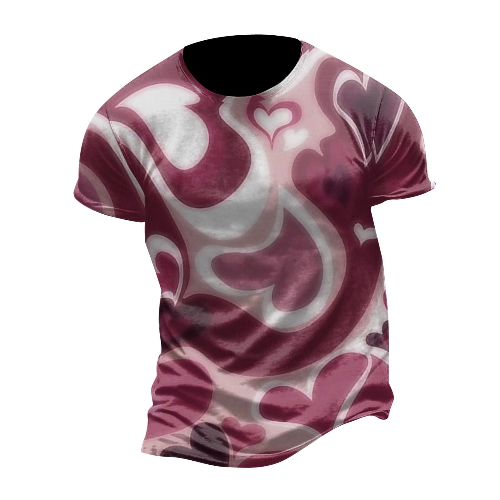 UwdiohqValentine Day Shirt for Men Short Sleeve Tops Heart Pattern Tie Dye Colorful Printed Pullover Blouse Slim Fit Dress Fashion Round Neck Daily Shirt for Outdoor