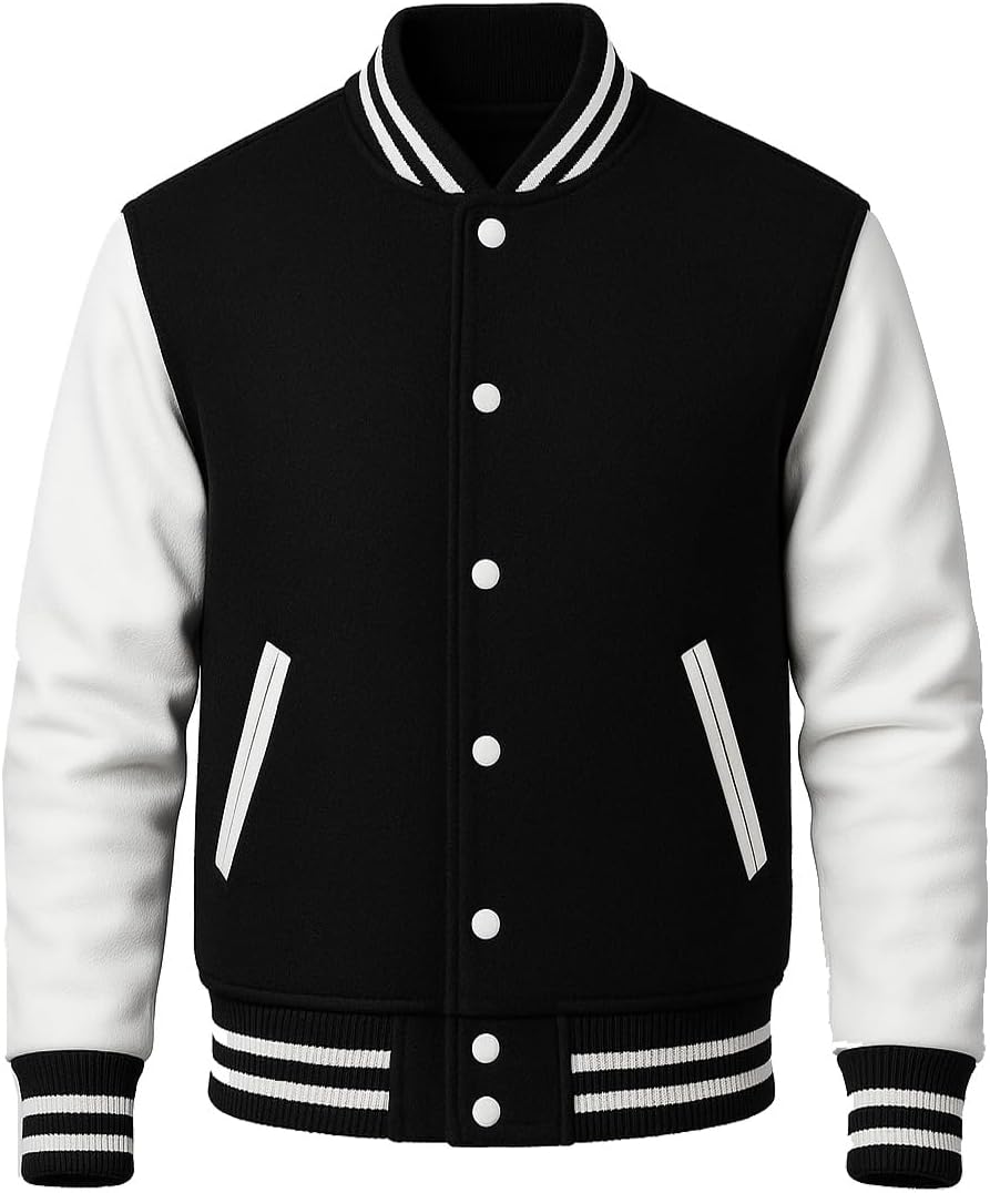 VearFit Men’s Varsity Jacket Fleece Baseball Letterman Jacket with Polyester Lining