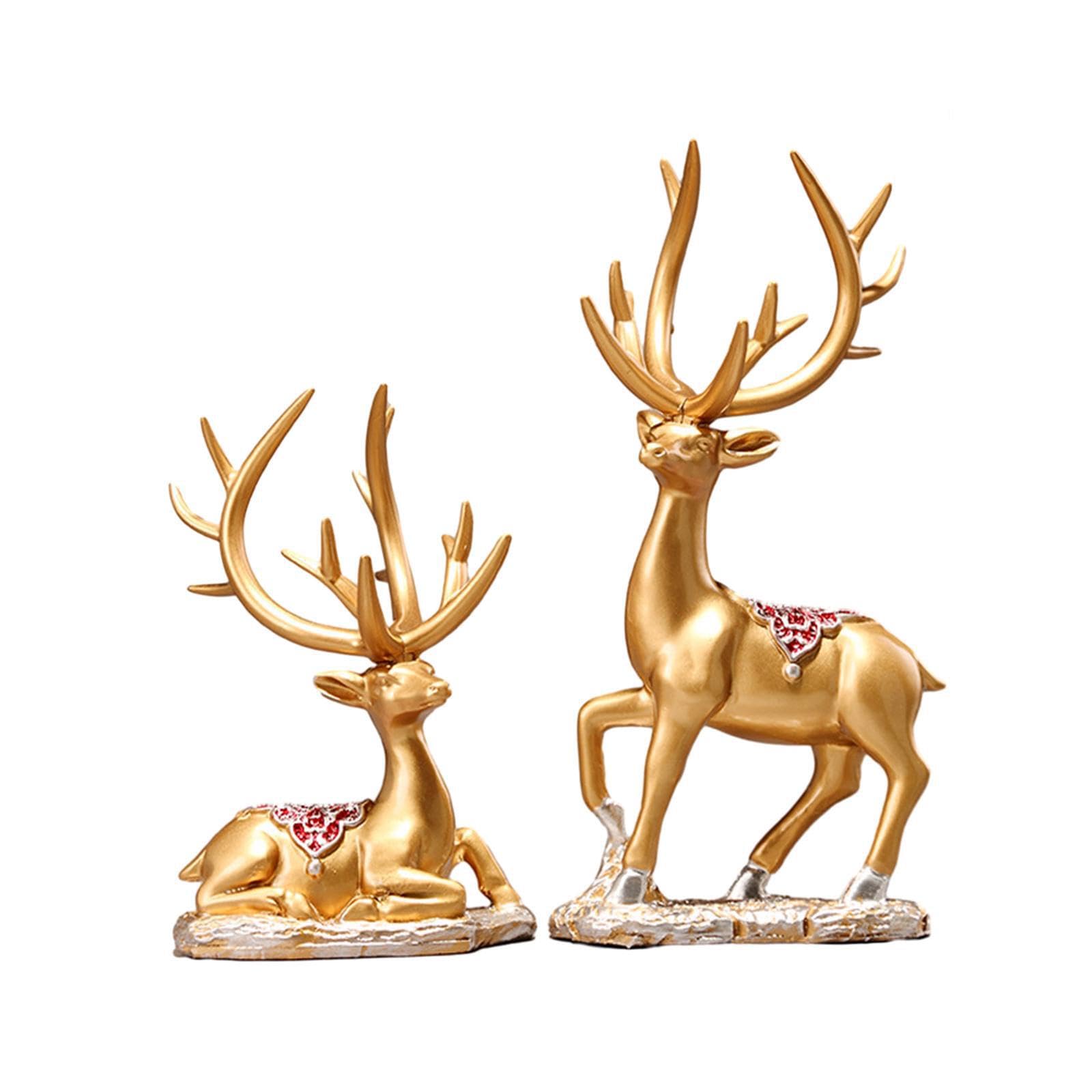 TWISAXC Elk Sculpture Indoor Cabinet Figures Resin Crafts Realistic Decor Collections For Home Decoration Reindeer Couple Lover Figurine Decor Collections