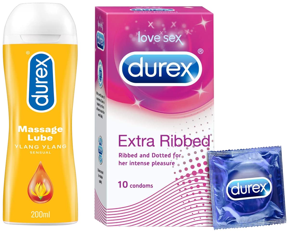 Durex Pleasure Pack (Durex Sensual 200ml, Extra Ribbed 10s)-picture-36