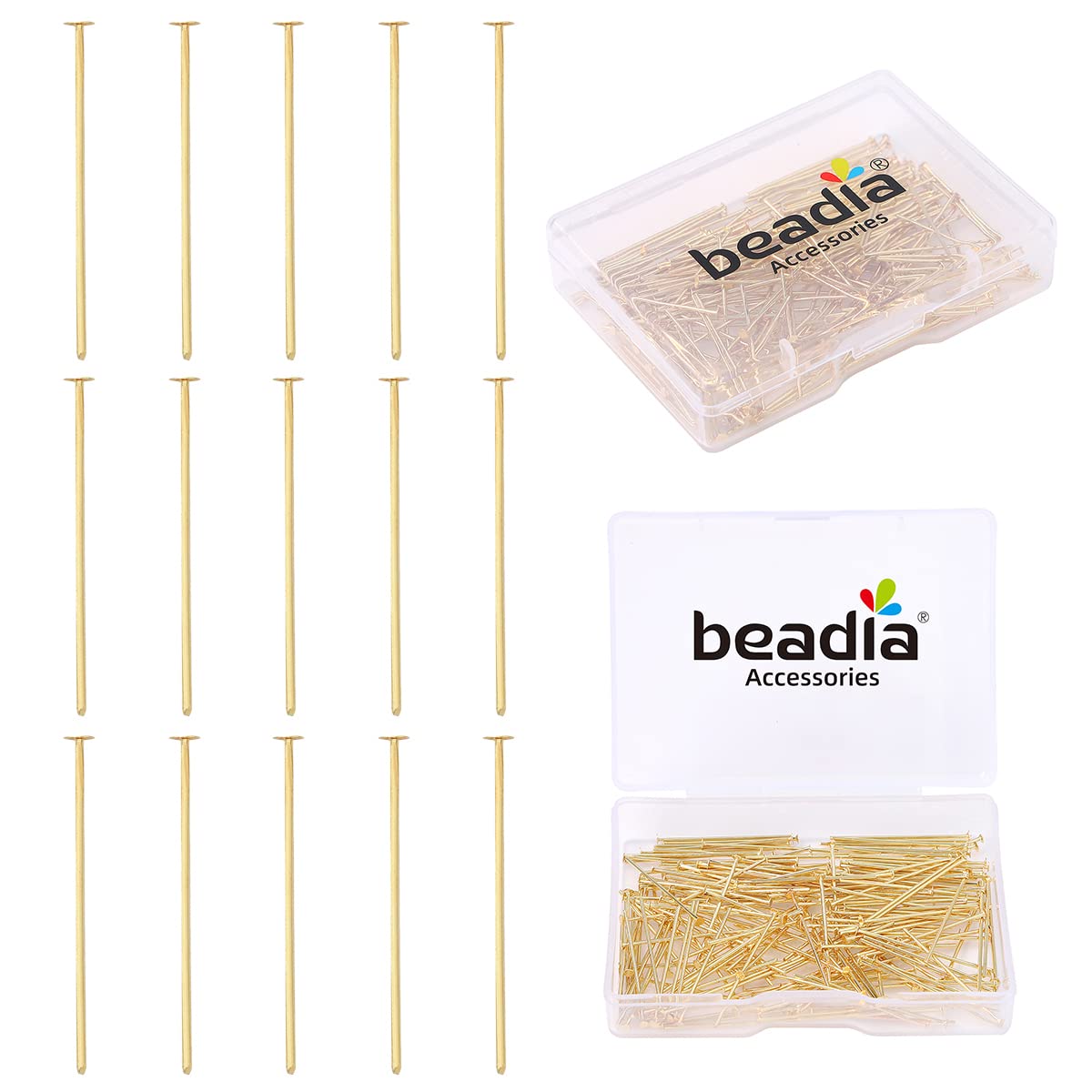 Épingles à tête plate plaquées or 14k durables pour création de bijoux fins
