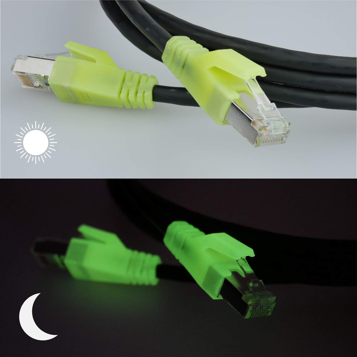 AIXONTEC 2x 20 m CAT 6 Netzwerkkabel Gelb nach leuchtendes RJ45 LAN Kabel Gigabit Ethernetkabel Gigabitkabel Patchkabel Kat 6 1000 Mbit