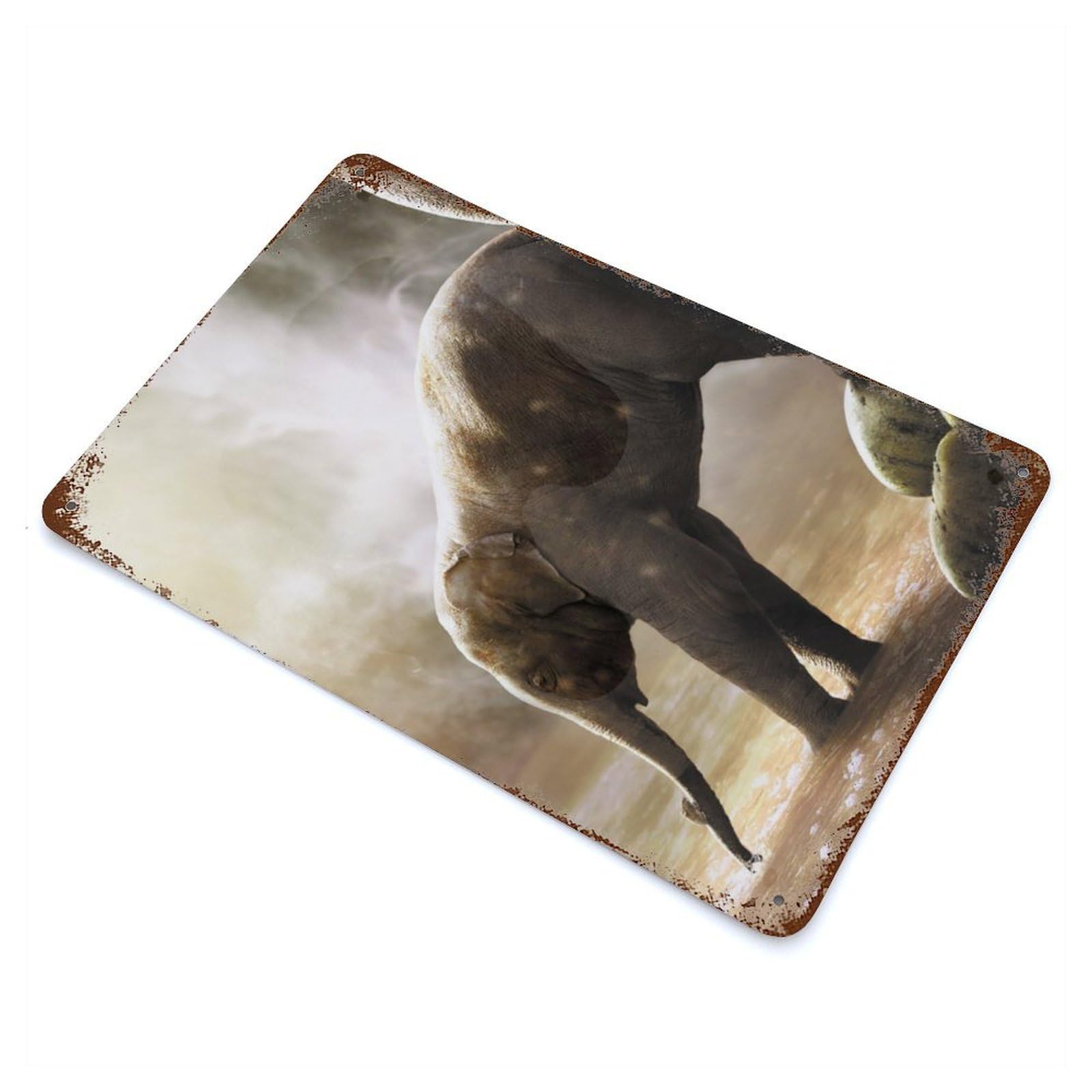 Rust Effect Baby Elephant And Mouse Weathered Tin Sign 11.8"x7.9", Novelty Wall Decor for Office, Studio And Wall Decor