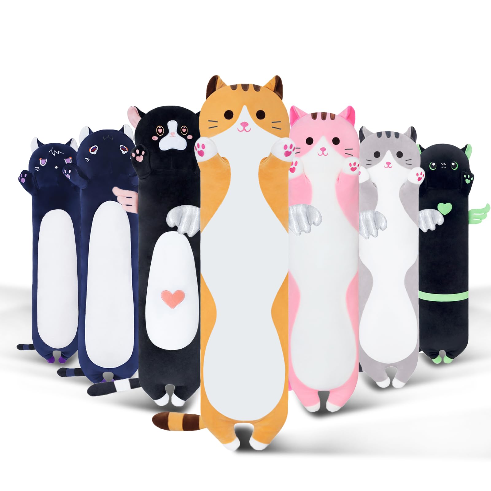 Sausudols Long Cat Body Pillow for Kids, Cute Cat Stuffed Animals Gifts for Girls, Long Cat Plush Toy for Birthday, Soft Cat Plushies Pillow (Yellow,