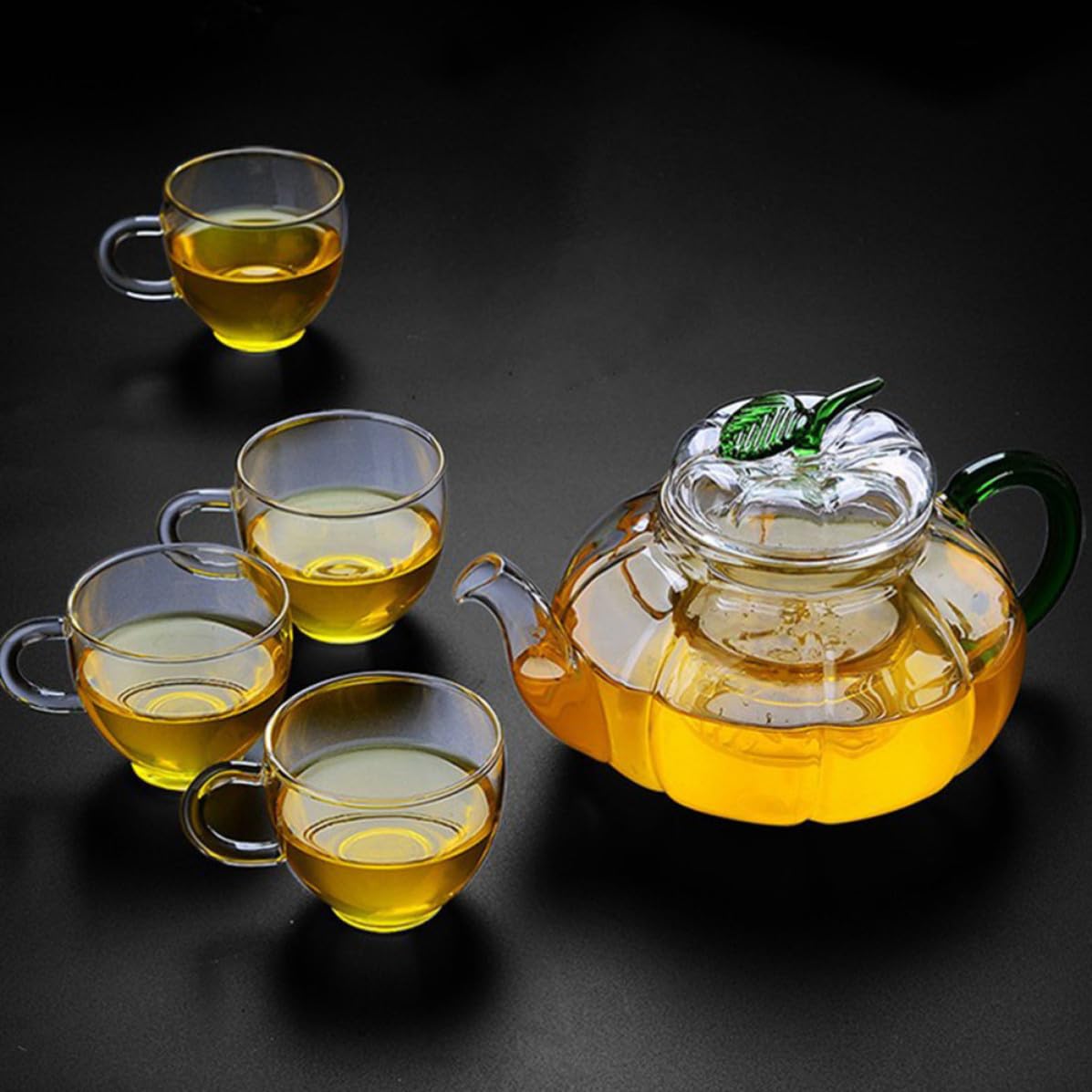 Abaodam 3 Stück Hitzebeständige Glas Teekanne 600ml mit Bequemem Griff und Grünem Design für Zuhause und Professionelle Teehäuser