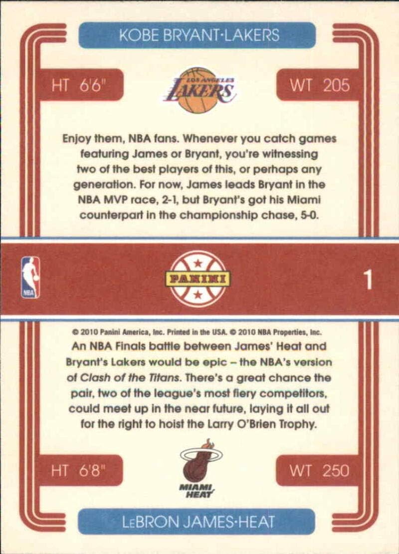 Basketball NBA 2010-11 Donruss Duos #1 Kobe Bryant/LeBron James NM Near Mint