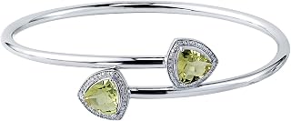 Diamond Wish Sterling Silver Trillion-cut Lemon-Green Quartz and Halo Diamond Bypass Bangle Bracelet (2.75ct TGW)