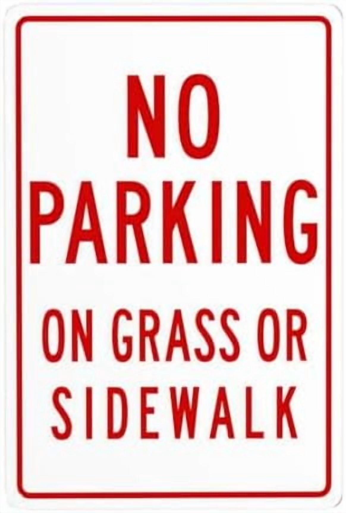 (2-Pack) Metal Tin Sign No Parking On Grass Or Sidewalk Warning Signs, Cautions Sign, Posted Signs for Street Wall Decor 8 x 12 Inch