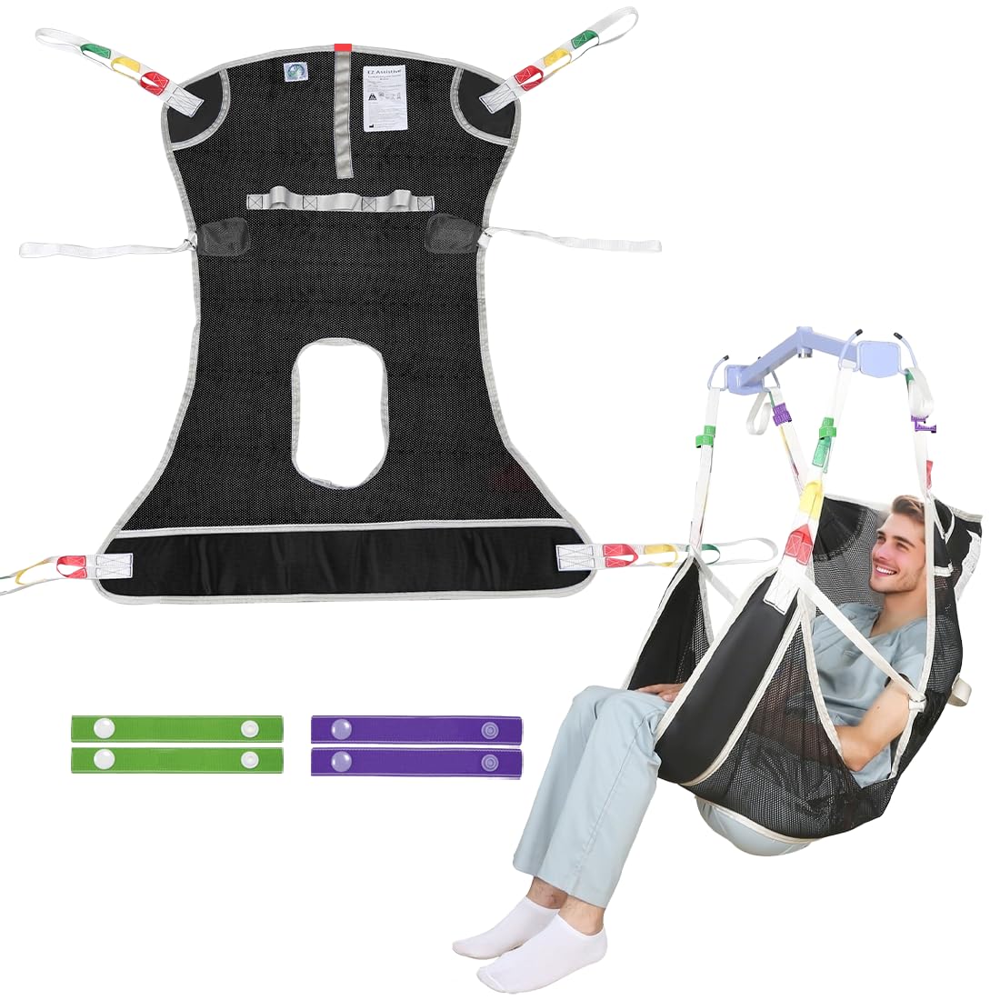 EZ Assistive Patient Lift Sling avec Ouverture pour Toilette,Sangles de Levage pour Transfert,Sangles pour Corps Entier pour Personnes Âgées, Personnes Handicapées, Soins Infirmiers (Noir, Taille S)