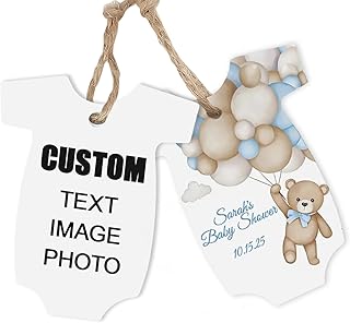 50/100pcs Custom Baby Shower Tags with Strings, 2.4"x2" Personalized Thank You Gift Wrapping Tags in Onesie Shape Perfect for Popping,Party Favor (White)