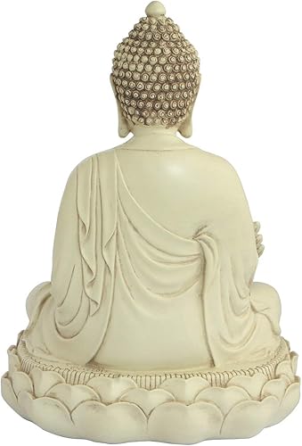 Miniatura 3 de Buddha Groove Estatua de Buda de medicina curativa con elegante acabado blanco roto y hecha de piedra fundida en un diseño minimalista sereno 11.5