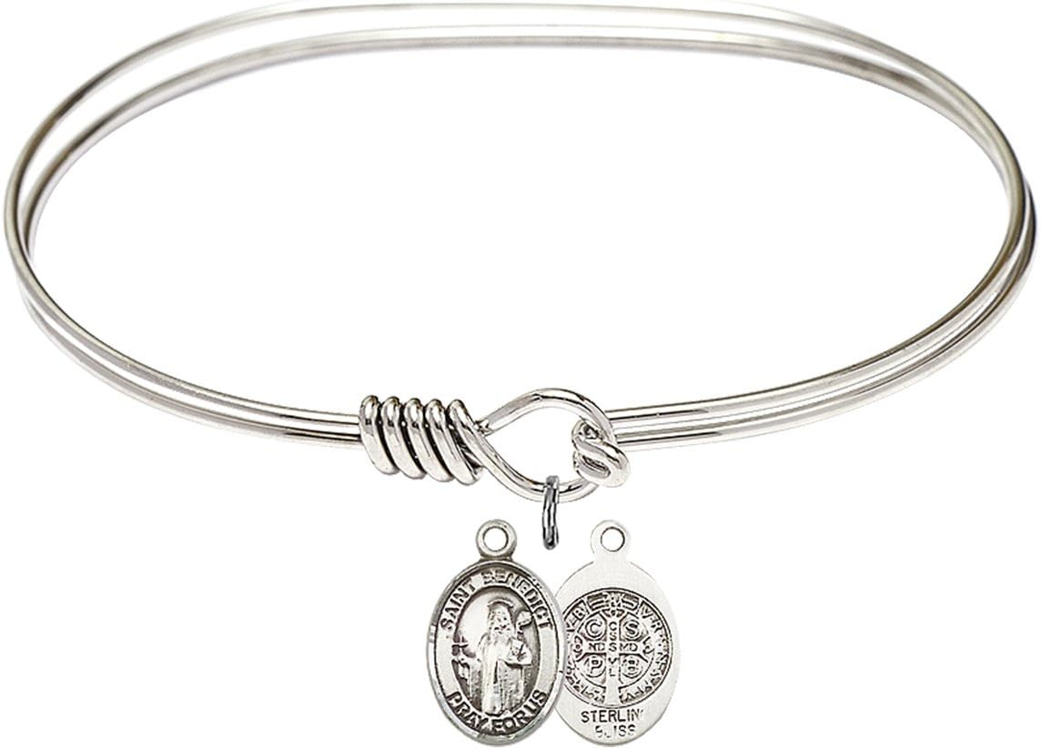 Oval Eye Hook Bangle Bracelet w/St. Benedict in Sterling Silver