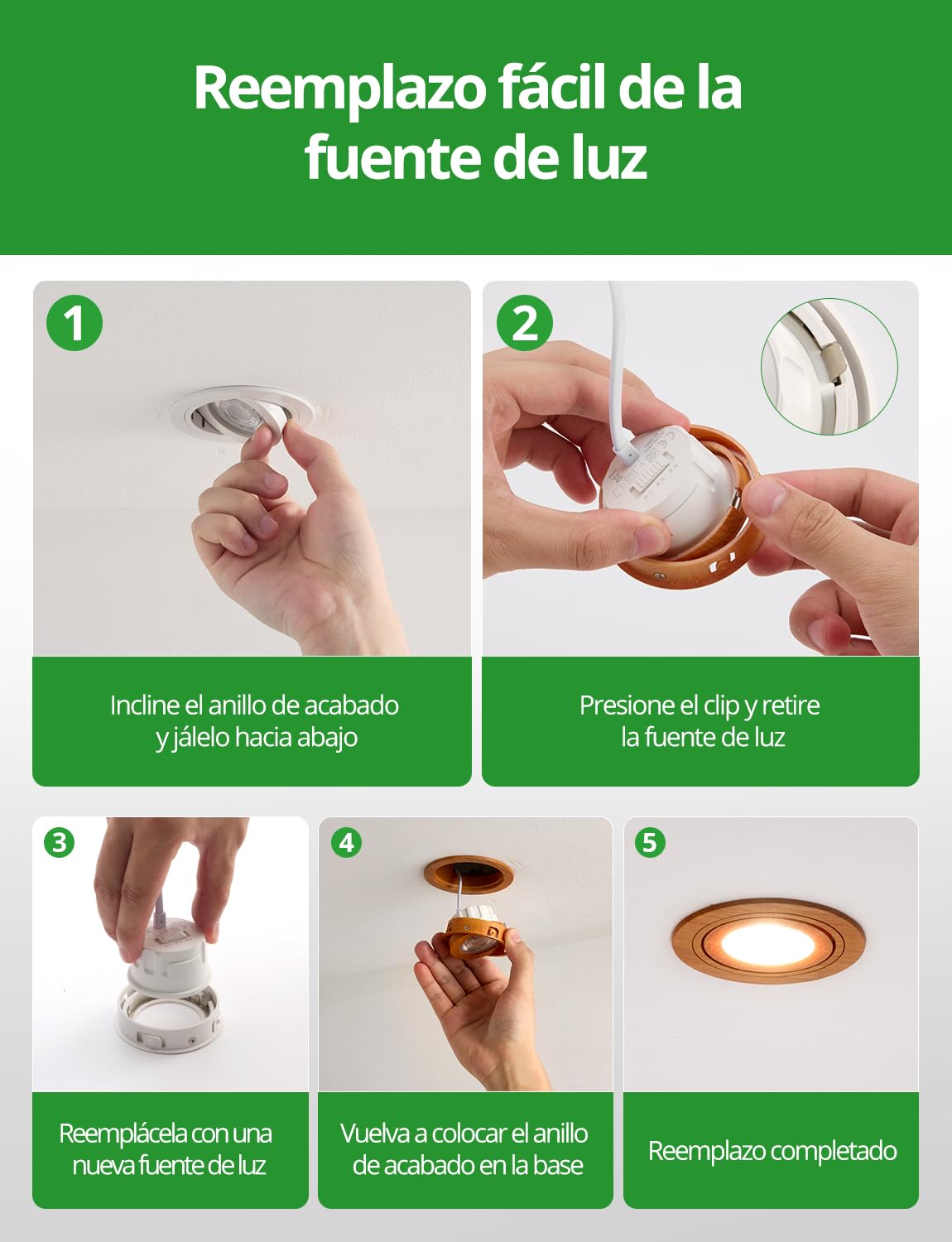 HOMEOW Focos Led Interior Techo Regulable Ojos de Buey Led IP44 Baño | Downlight Led 230V Dimmable Madera, Foco Empotrado Techo Led 72mm - 80mm 5W Cocina, Pack of 10 + 1 LED reemplazable