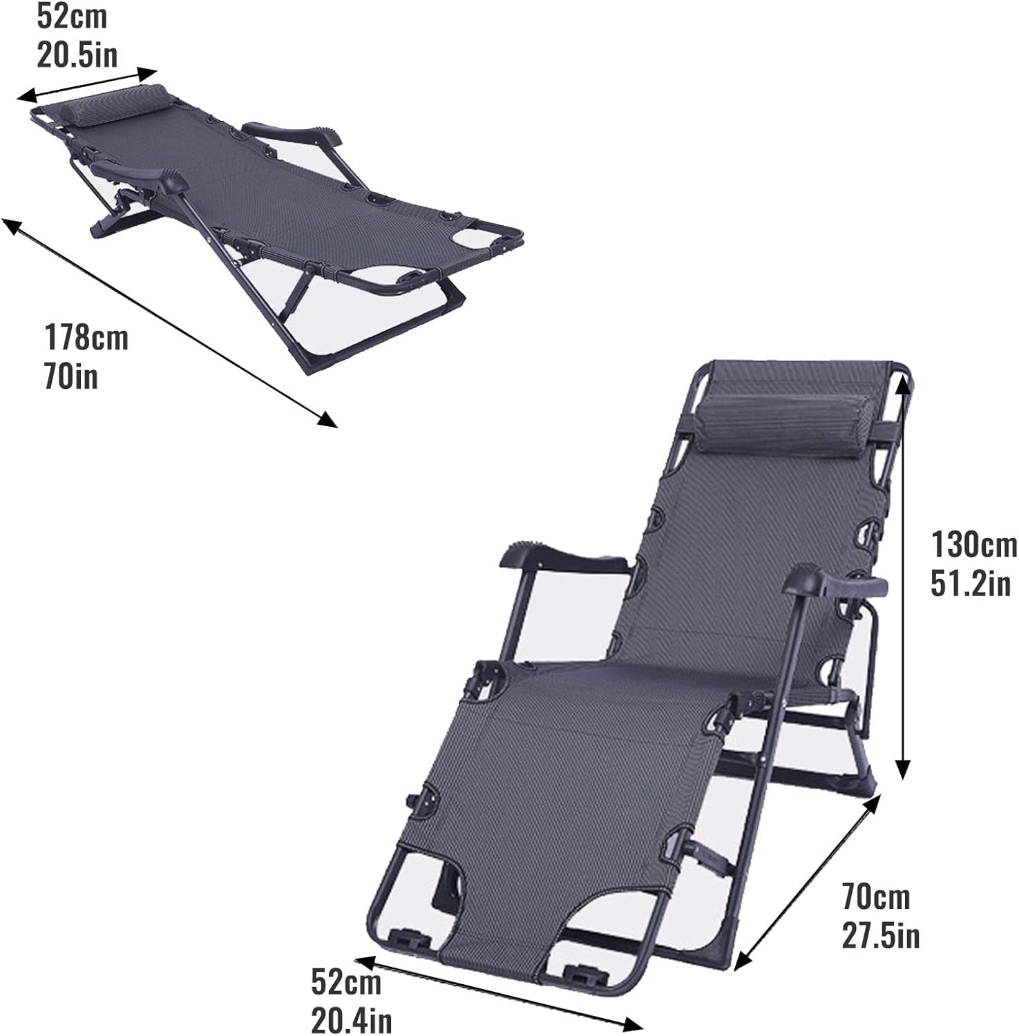 Generic Lounge Chair, Sunloungers Reclining Foldable Zero Gravity Chair Stable Extra Wide Ergonomic Patio Recliner Folding Reclining Chair Load-Bearing 200kg (Color : Standard)