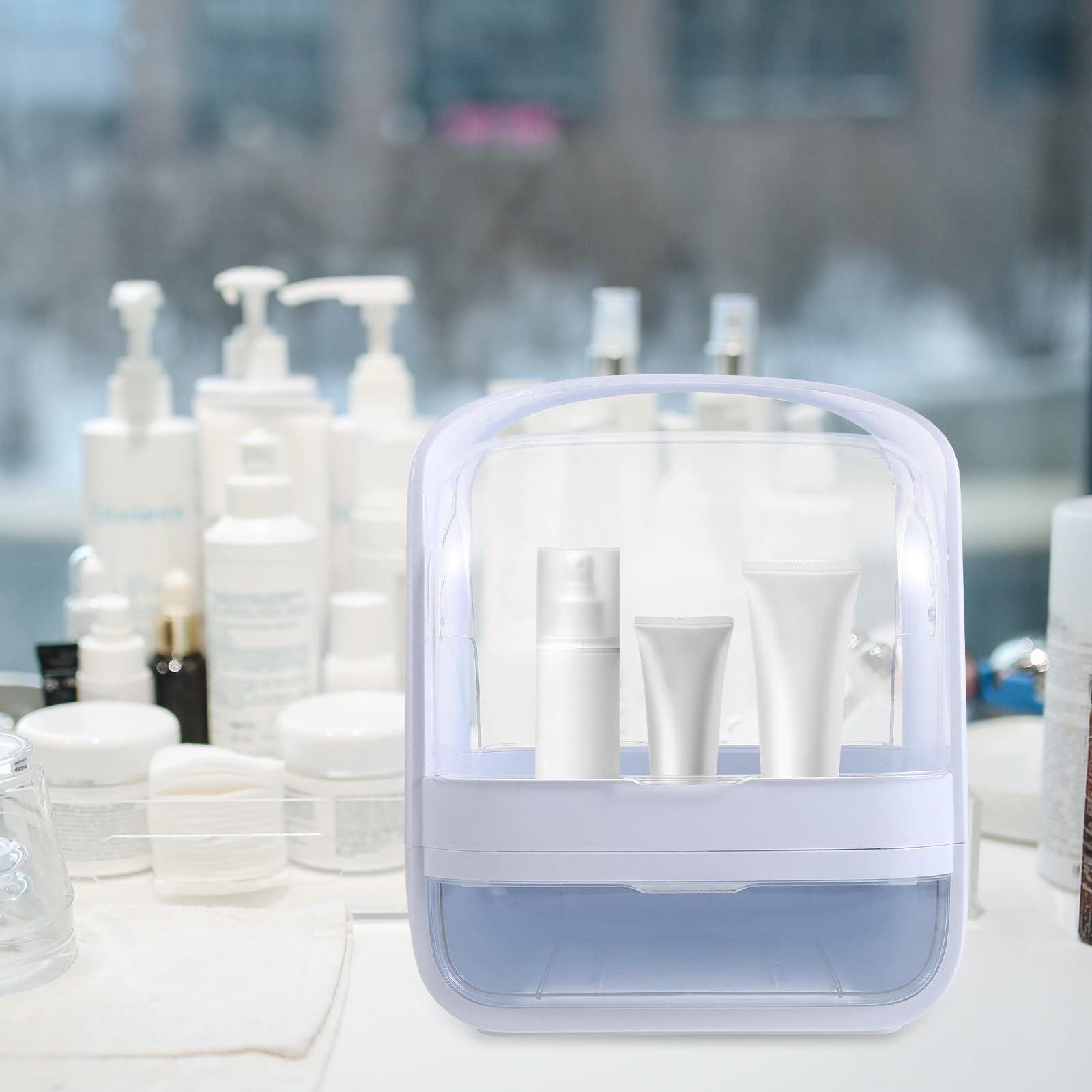 Scatola Porta Trucchi Organizer da Bagno in ABS Bianco, Capiente