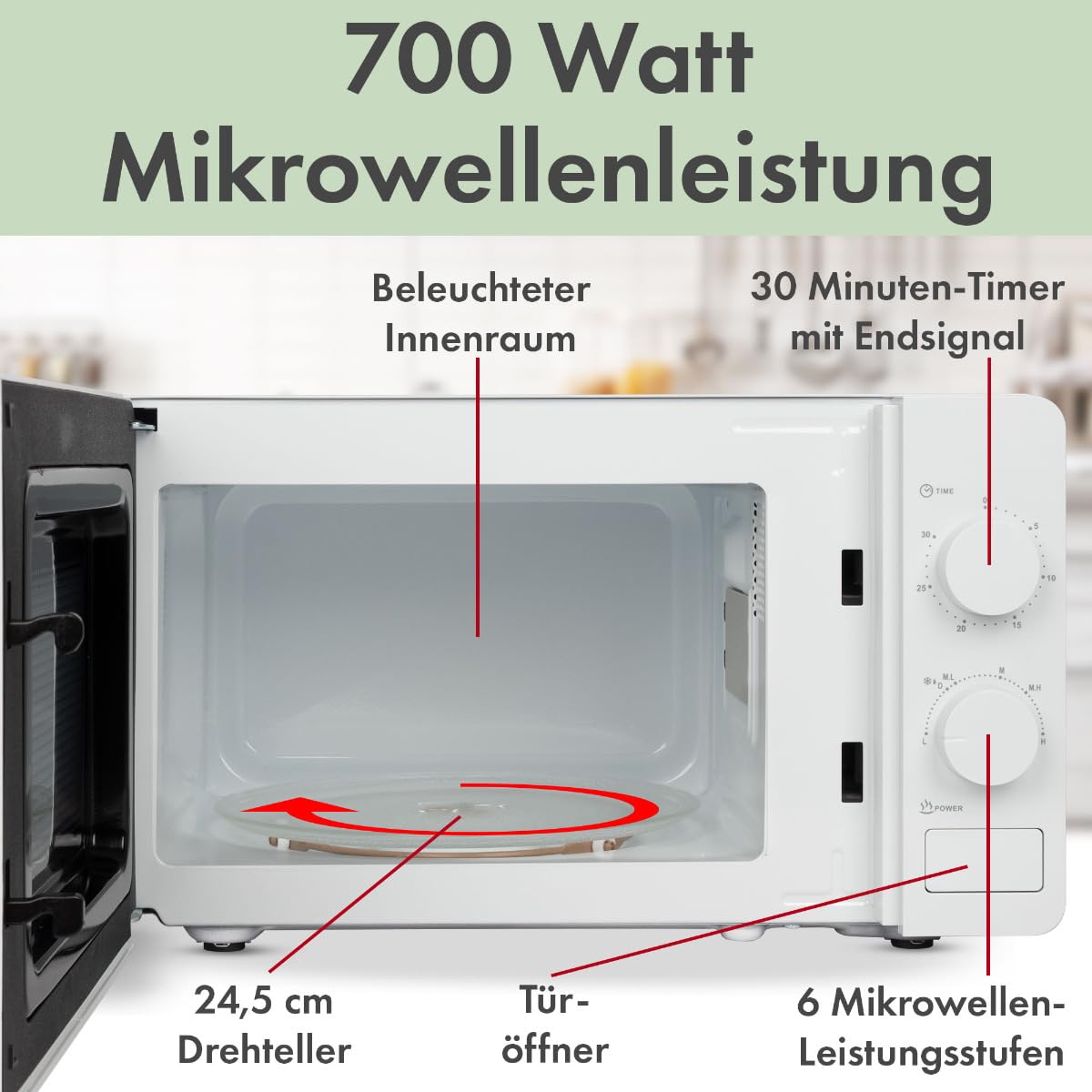 Bomann® Mikrowelle | 700 Watt | 6 Stufen | 20 Liter Garraum | 360° Drehteller | Timer mit Endsignal | Microwelle | Microwellengerät | MW 6014 CB weiß