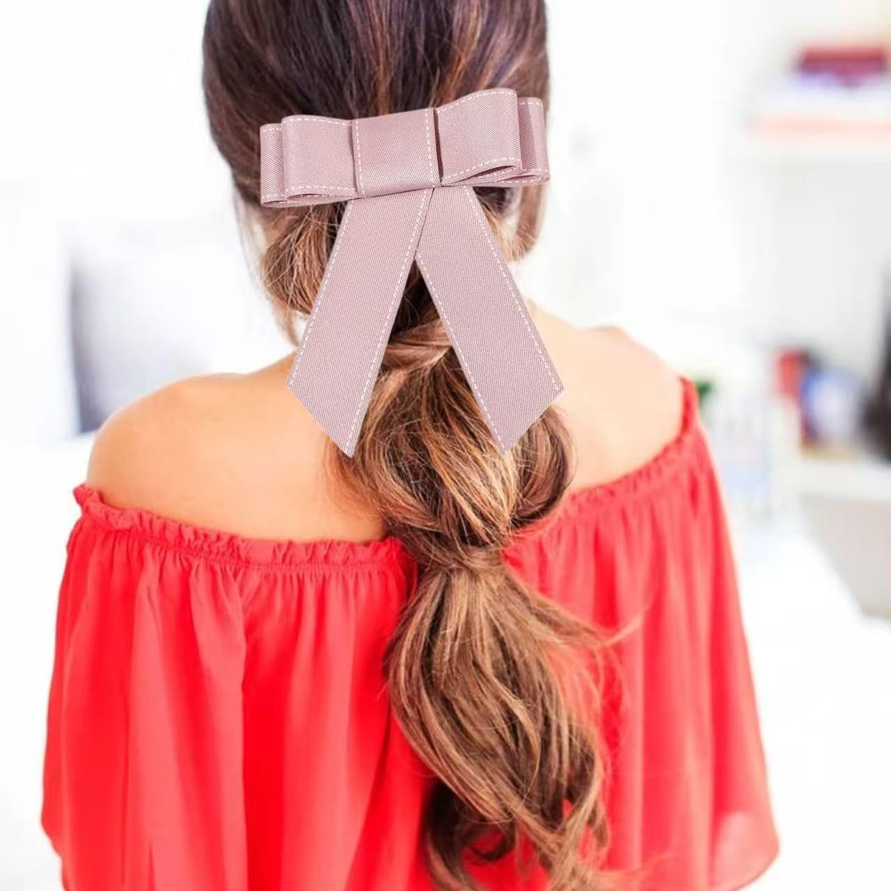 Pink Back School Uniform Hair Bows Alligator Clips for Girls Student Teacher First Day of School Outfits Dress Decor Accessories Wedding Party Supplies Gift Set of 2Pcs,5inch (B) image 2