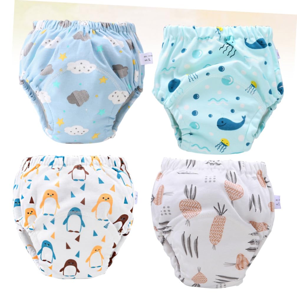 4 piezas Pañales de Entrenamiento Reutilizables para Bebés Pañales Lavables y Transpirables de Algodón para Cómodos y Duraderos con Diseños para Facilitar el Uso del Wc y Niñas