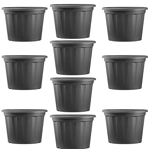 Hug A Plant Emart Plastic Plant Pot/Planter Pots(Black,8Inch,Pack of