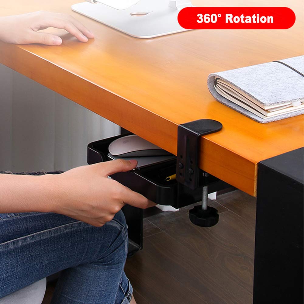 Supporto per mouse con morsetto da posizionare sotto la scrivania, con morsetto per piattaforma per mouse, ergonomico, estraibile (nero)