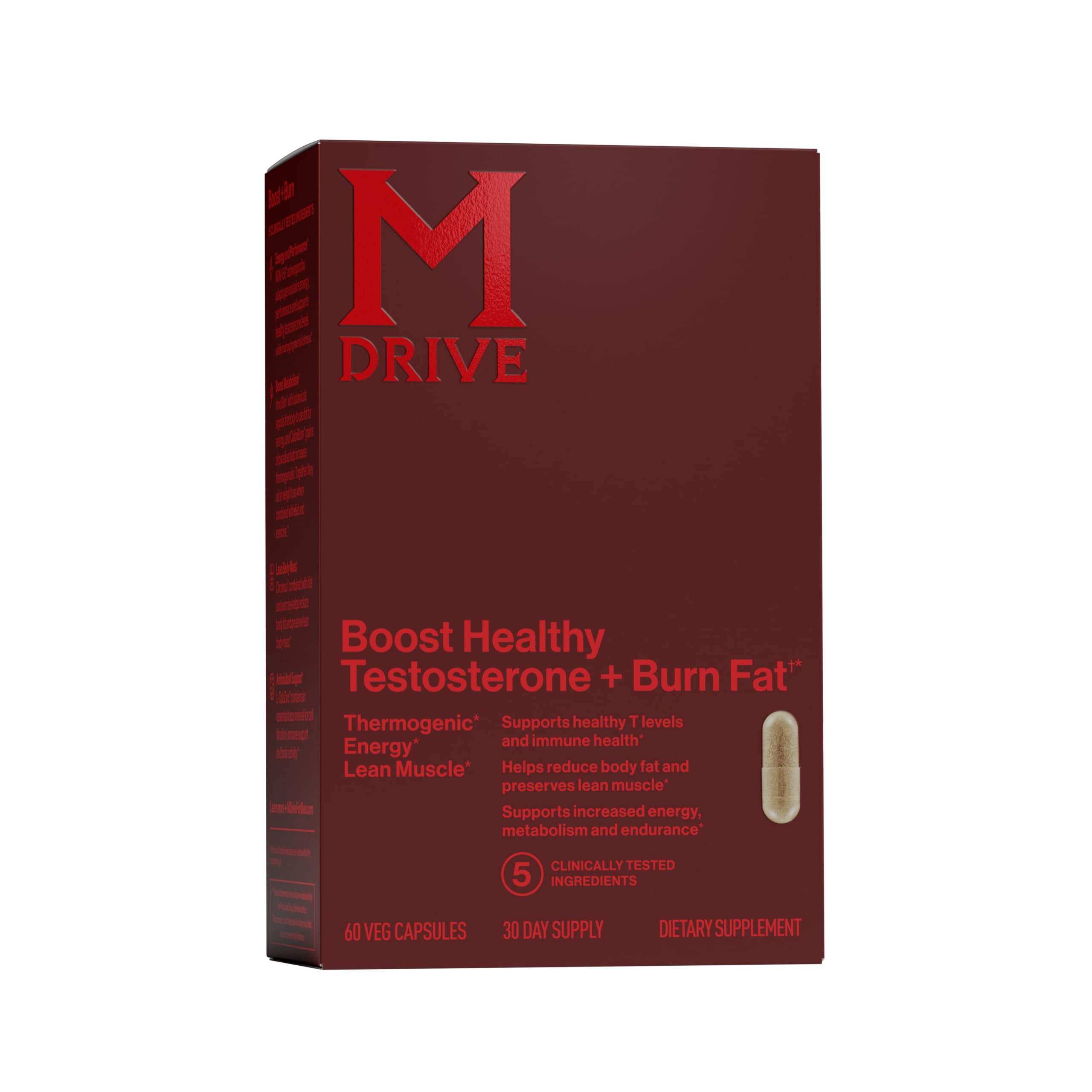 Mdrive Boost and Burn Testosterone Booster and Fat Burner for Men, Energy, Strength, Stress Relief, KSM-66 Ashwagandha, Advantra Z, Chromax, 60 Capsules