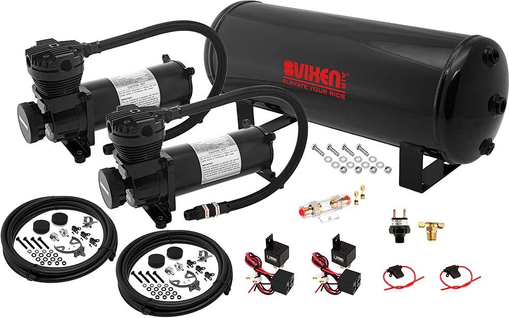 Vixen Air Suspension Kit for Truck/Car Bag/Air Ride/Spring. On Board System- Dual 200psi Compressor, 3 Gallon Tank. For Boat Lift,Towing,Lowering,Load Leveling,Bags,Onboard Train Horn VXO4831DB