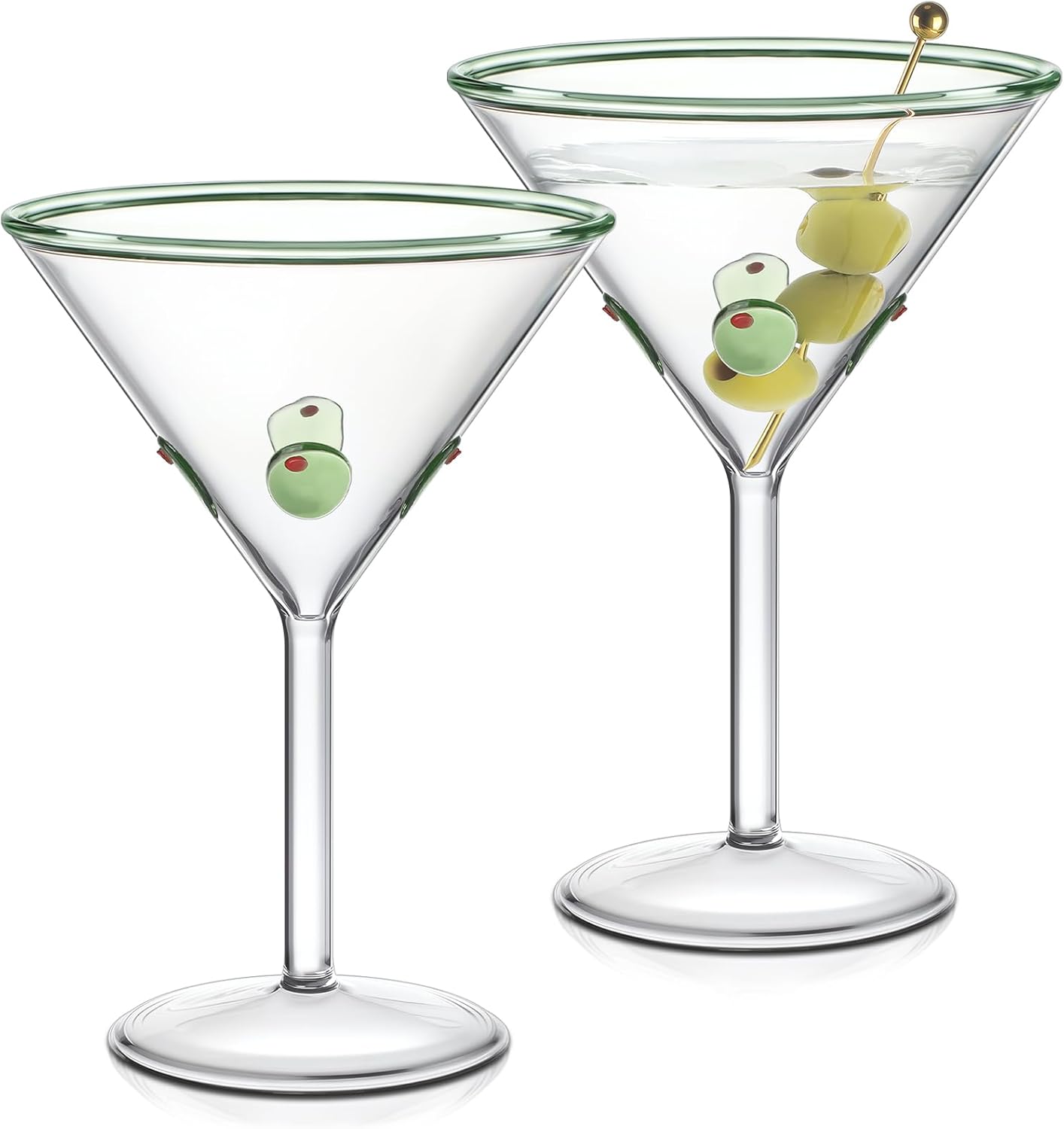 Mimorou 2 Pcs Olive Icon Martini Glasses 9 oz Clear Cocktail Shaker Glassware with Tall Stem for Home Bar Anniversary Martini Theme Parties Supplies Holiday Gifts for Wine Cocktail Lovers