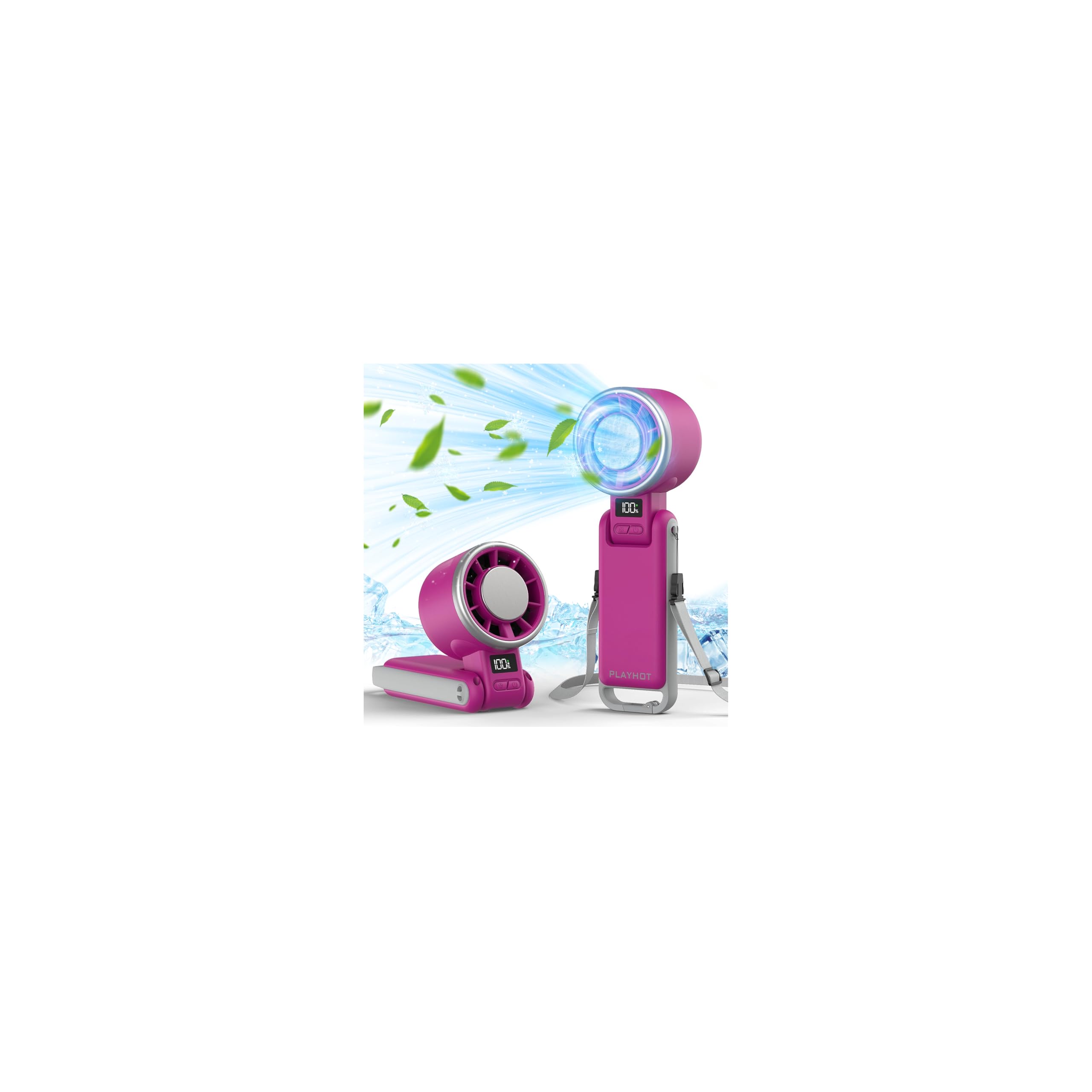 Photo 1 of **NON-FUNCTIONAL**
PlayHot Portable Handheld Turbo Fan with Ice Cooling, Rechargeable Personal Fan, Up tp 12Hrs Cooling, 5 Speed 25550RPM Powerful Portable Fan for Travel, Outdoor, Camping, Hiking (Magenta)