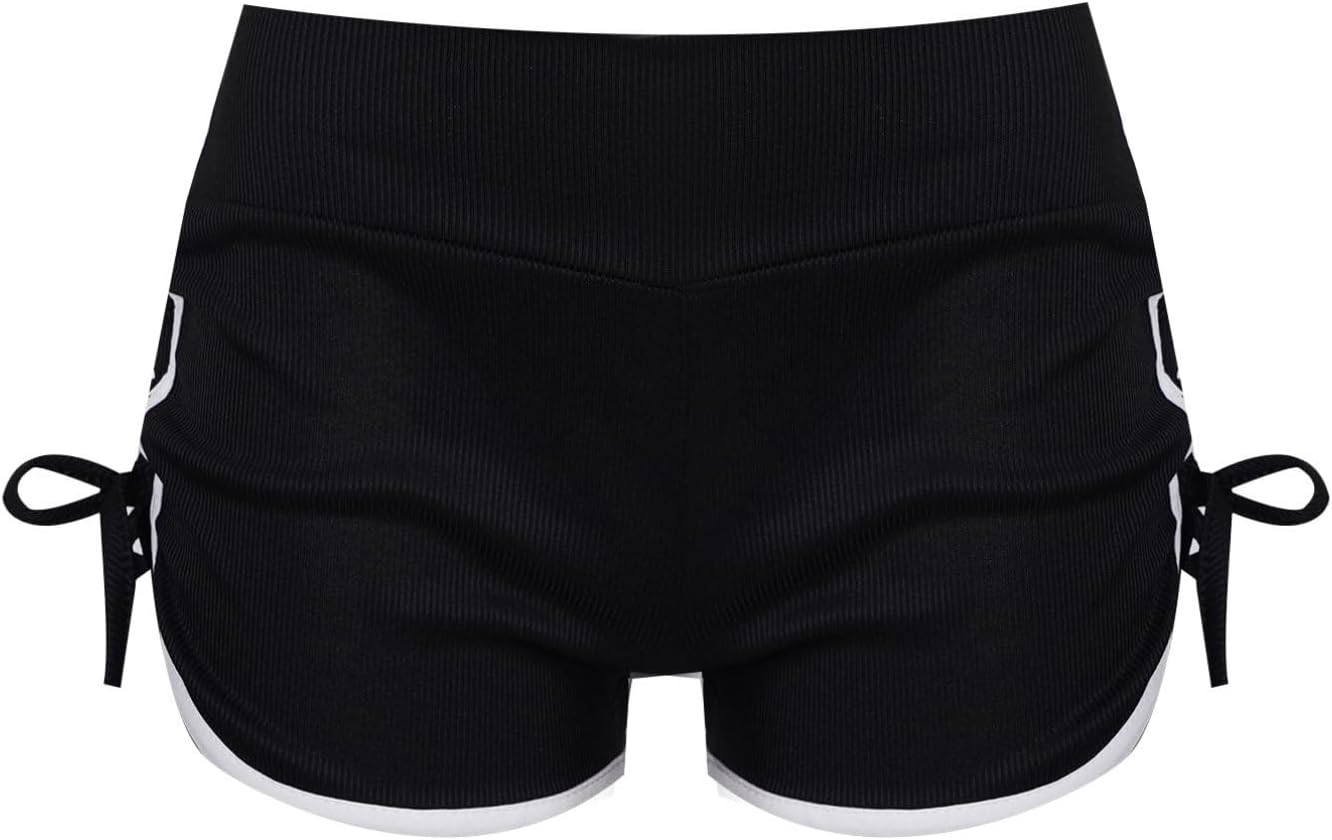 YiZYiF Womens Ribbed Booty Shorts High Waist Drawstring Athletic Shorts for Yoga Dance Workout Exercise Running