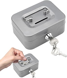 Elegant Geldkassette aus Stahl, Kleine Geldkassette Kleiner Safe, Geldkassette abschließbar mit Schlüssel, Geldbox Abschließbare Kasse mit Einwurfschlitz, Tresor, Trinkgeldkasse (Silber)