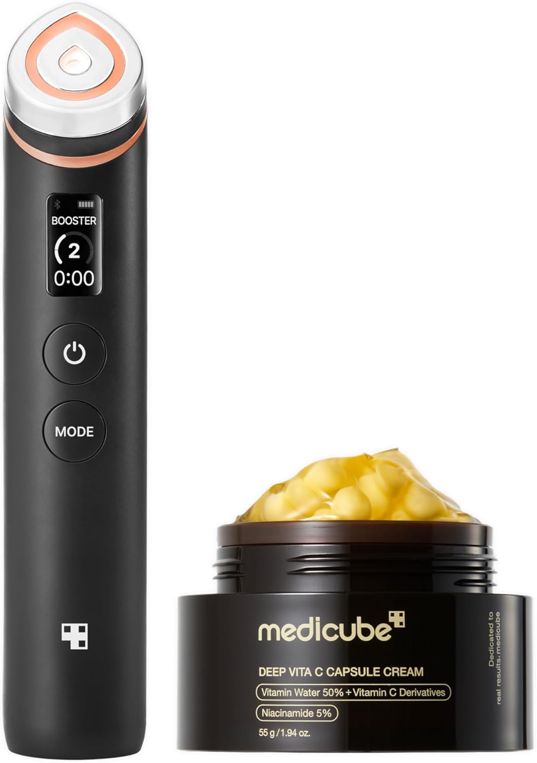 medicube K-Viral Duo for Uneven Skin Tone: Age-R Booster Pro Black and Deep Vitamin C Golden Capsule Face Moisturizer | At-Home Care