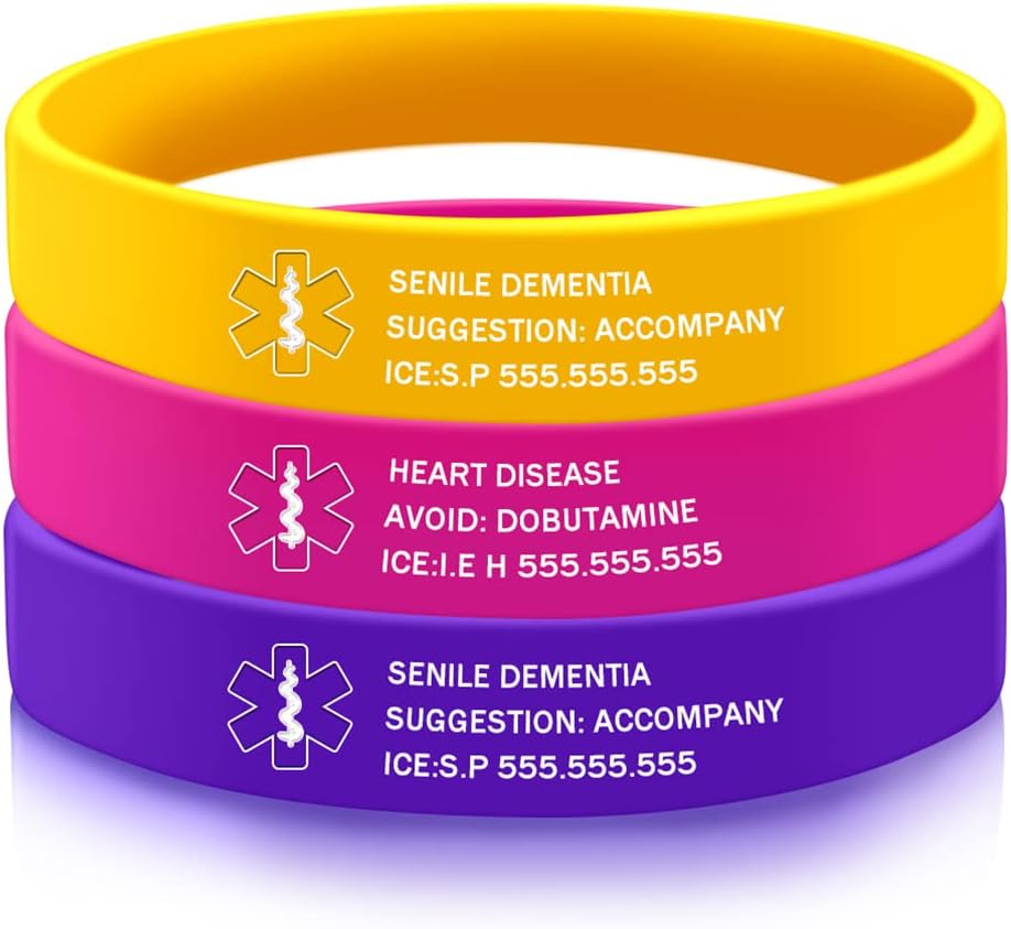 Personalized Medical Alert Bracelet for Men & Women, Custom Medical ID Bracelet, Engraved Silicone Alert Bracelet, Emergency Medical Information Bracelet Wristband for Autism Allergy Diabetes Epilepsy