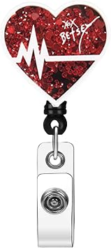 Cute Heart EKG Badge Reel - Retractable ID Holder for Nurses & Medical Staff
