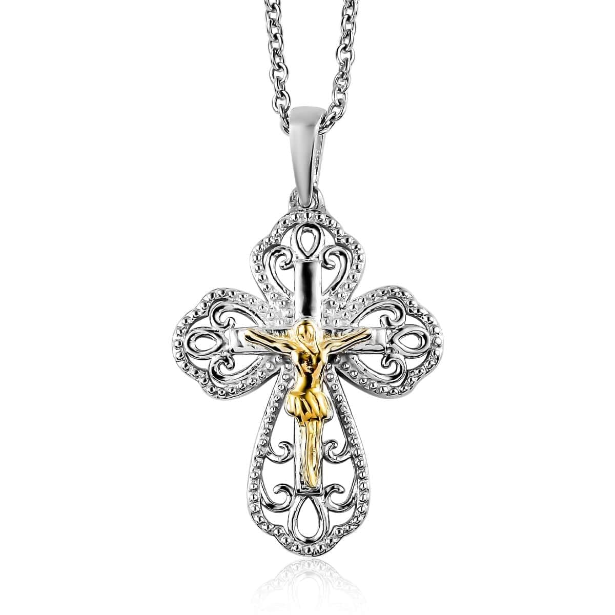 Shop LC Crucifix Cross Dainty Chain Pendant Necklace 925 Sterling Silver Platinum Plated Stainless Steel 20" Costume Jewelry for Women Catholic Faith Christian Religious Birthday Gifts