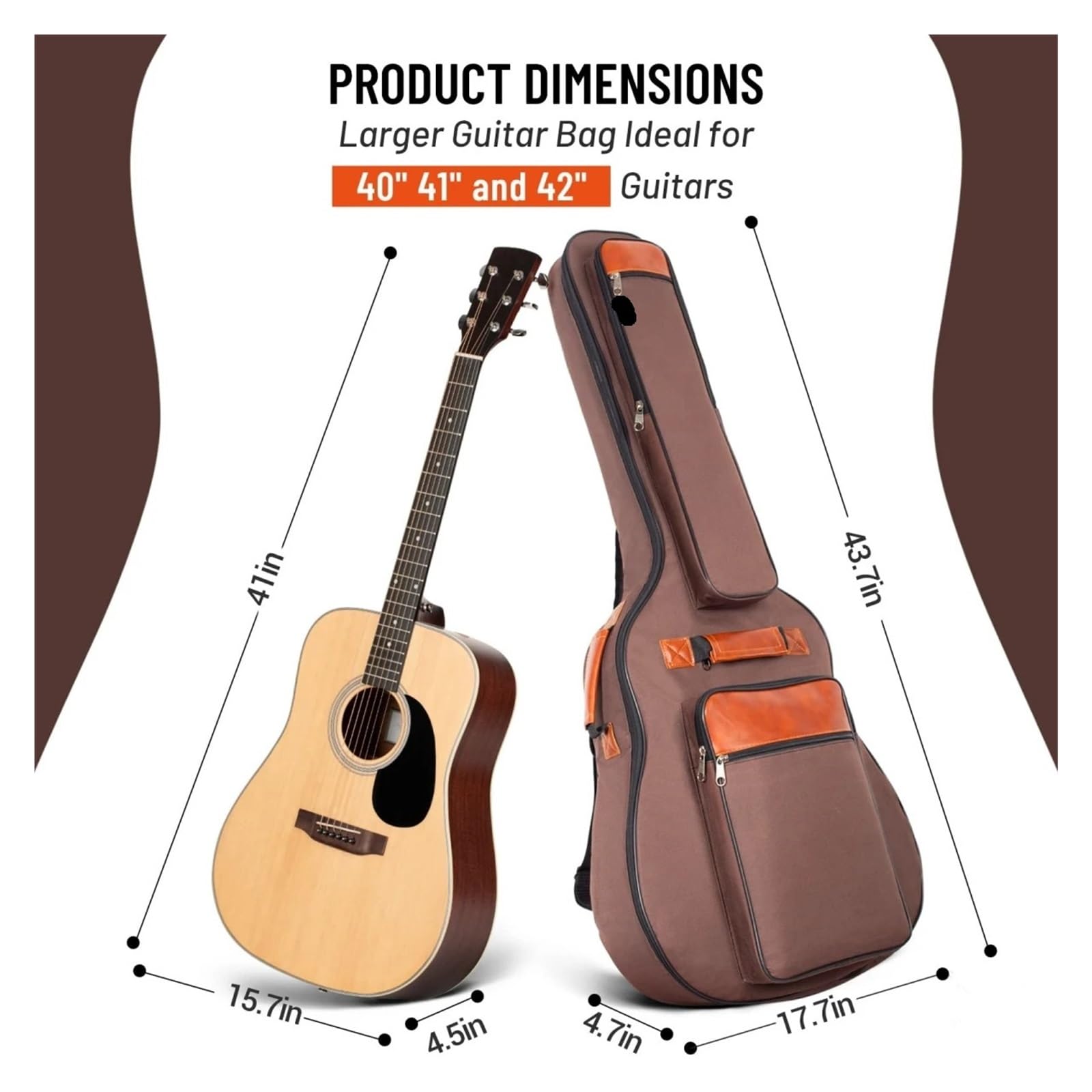 Funda Guitarra Bolsa for Guitarra de 41 Pulgadas, Gruesa, Impermeable, Nailon Oxford, con Doble Correa y Acolchado algodón, Mochila Concierto(Coffee)