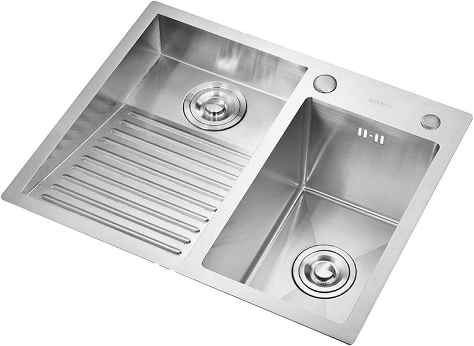 Laundry Utility Sink With Washboard Stainless Steel Kitchen Sink Household Pool Balcony Room Wash Basin Easy Clean Double-Bowl (600mm/23.6Inch)