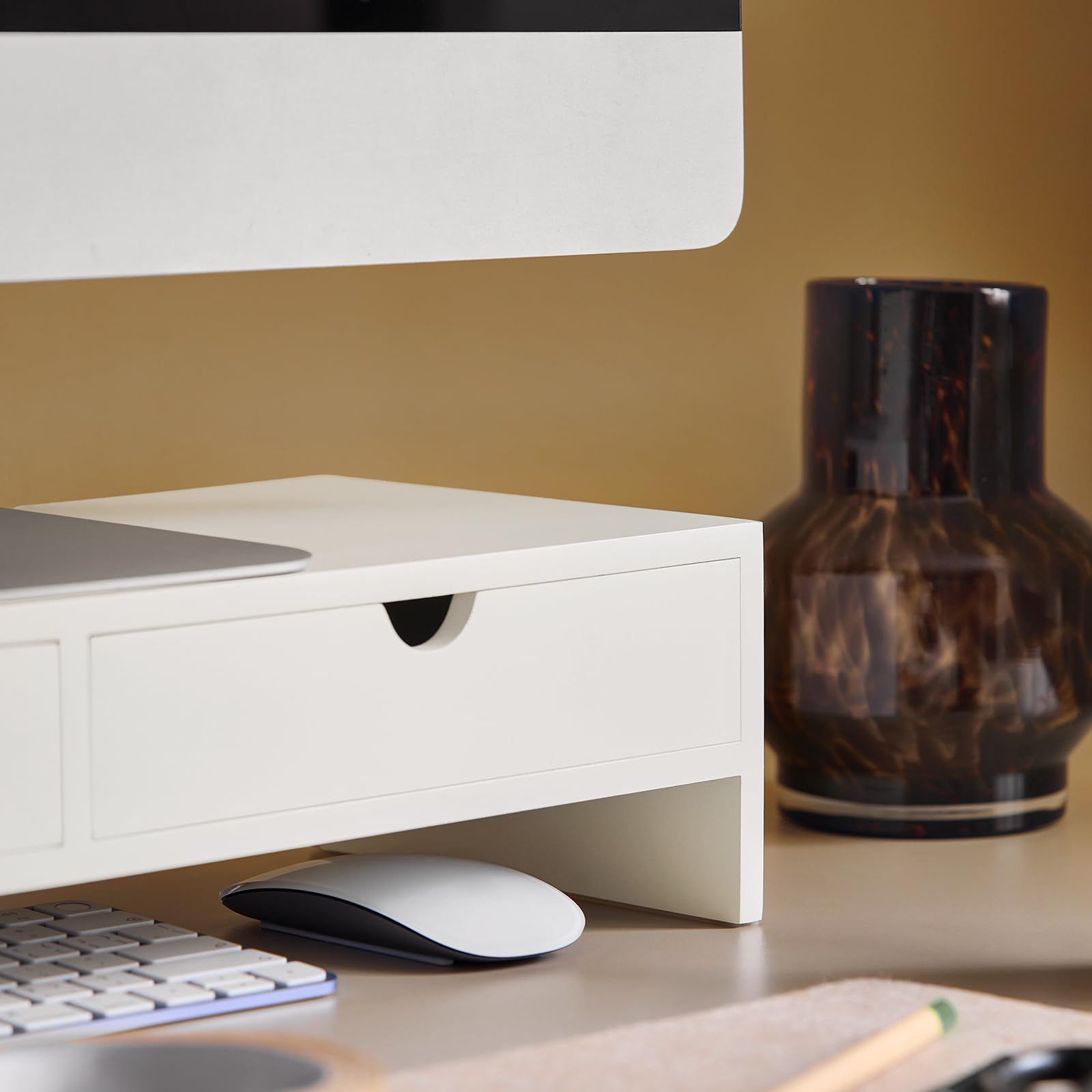 SoBuy Support Écran PC Rehausseur Bureau 2 Tiroirs Rangement Moniteur Universel Ordinateur Portable Blanc 47x18x11cm BBF02-W