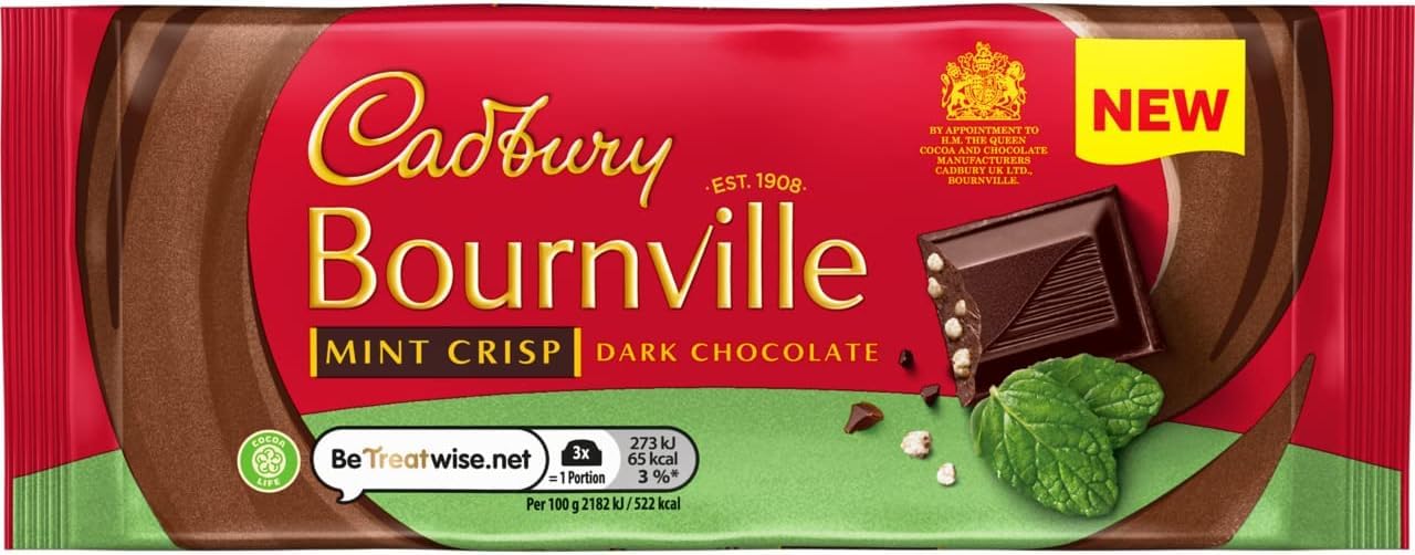 Cadbury Bournville Mint Crisp Chocolate Bar, 100g