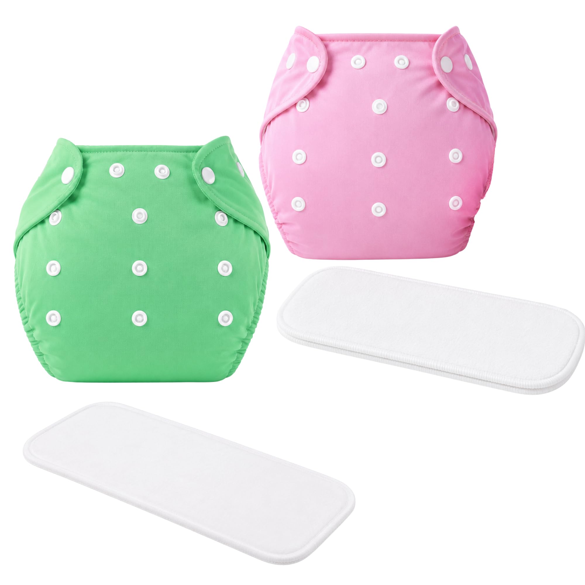 Reusable Washable Cloth Pocket Cover with Soft Absorbent Insert, Leakproof Adjustable Snap Buttons Gentle Outer Fabric (GREEN+PINK, PLAIN, PACK OF 2)-image-22