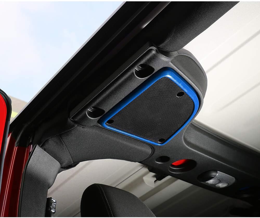Car Roof Speaker Cover Frame Trim Interior Decoration Accessories for Jeep Wrangler JK JKU 2015-2018 (Blue)