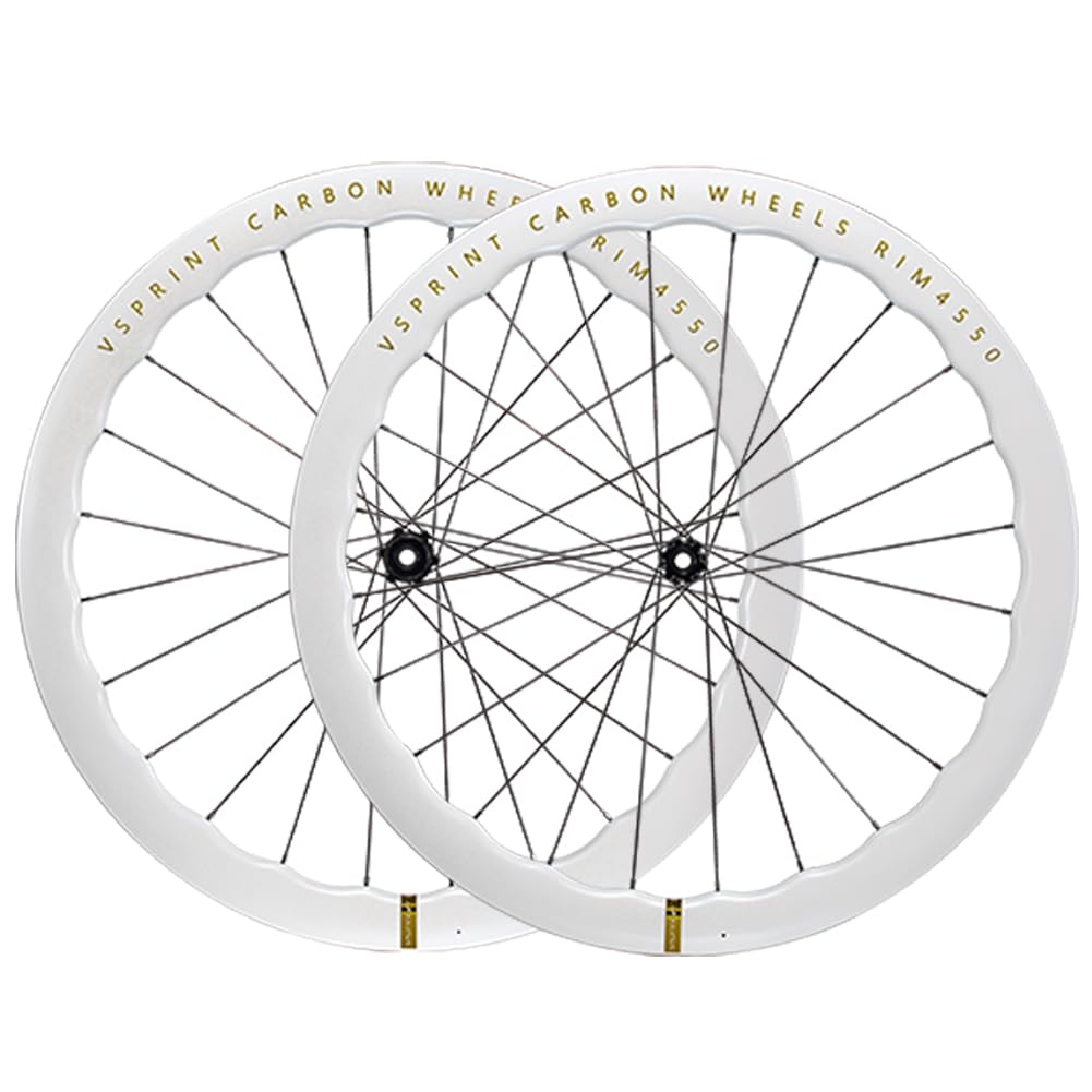 Rennrad-Laufradsatz aus Karbonfaser, VSPRINT, 45/50 mm, 60/65 mm, Aero Wave, Carbon-Räder, 700 C, Zentralverriegelung, Scheibenbremse, 21/28 mm Breite, 24 H Speichen, Weiß 6065 Sport & Freizeit