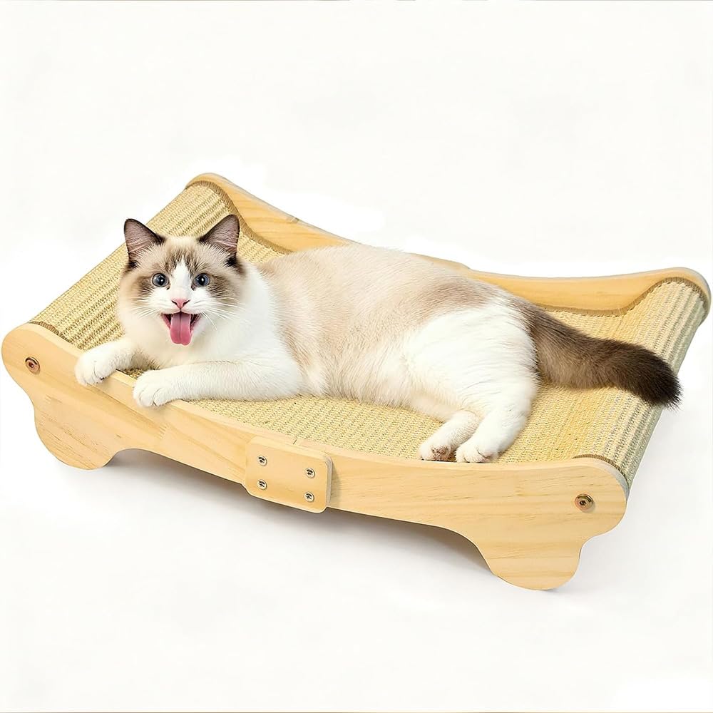 Sisal Cat Scratcher,Wooden Cat Sofa Scratch Lounger for Cat Claw Grinding & Resting Indoor (C)