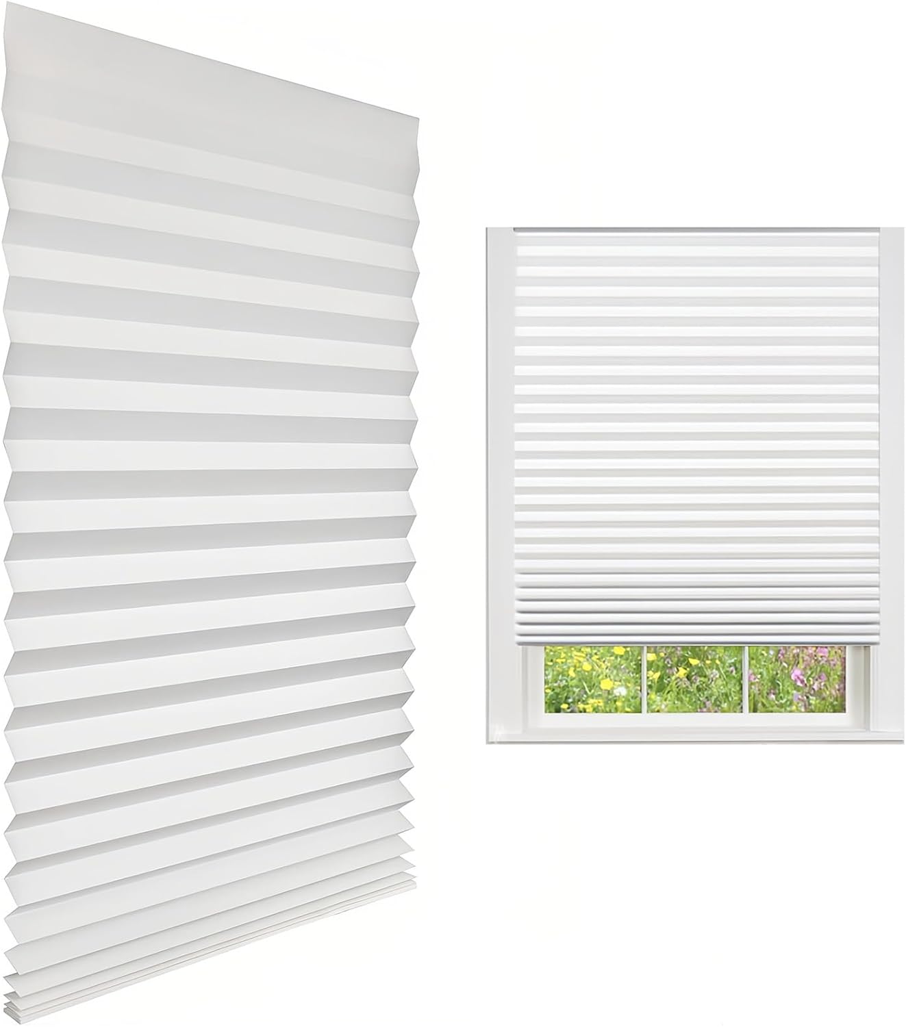Pleated Fabric Blind, Temporary Blinds, No Drill, Blackout, 2 Pack, for Window Privacy Protection, with 4 Clips, for Windows Patio Doors Kitchen Bathroom Bedroom(White,90 * 180cm/35.4 * 70.8in)