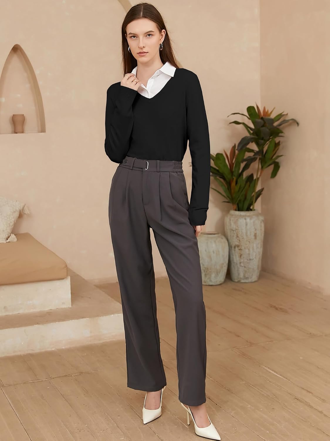 SANGTREE Sweater for Women V Neck Casual Long Sleeve Lightweight Knit Pullover Tops
