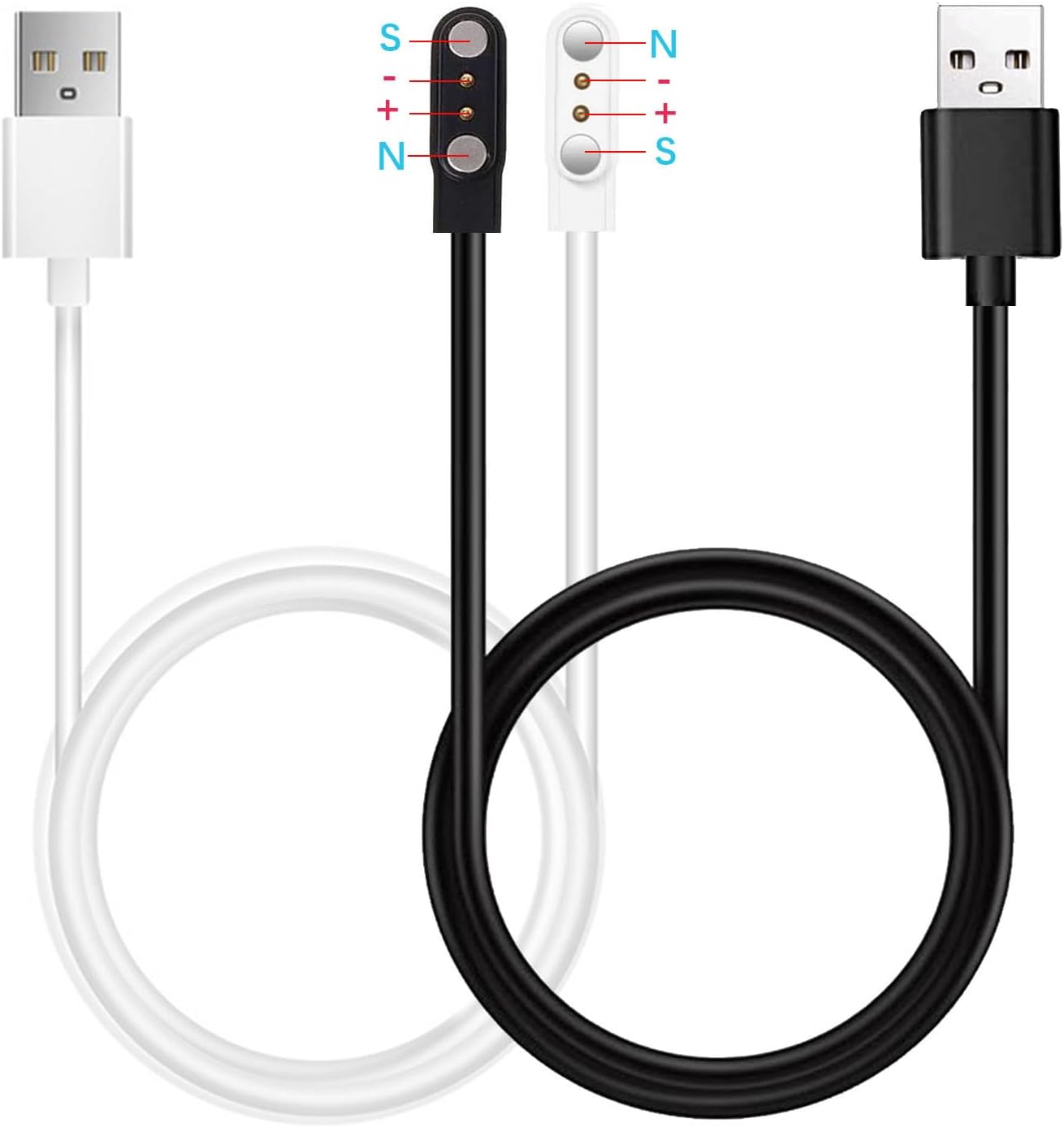 2-Pack for Zeacool C60/ APPBYER C60/COLMI C60/BSLIZHEN C60 Fitness Tracker Smart Watch Charger Magnetic Charging Cable Cord Black A+White B[Opposite Electrode Polarity,Only One Fit]