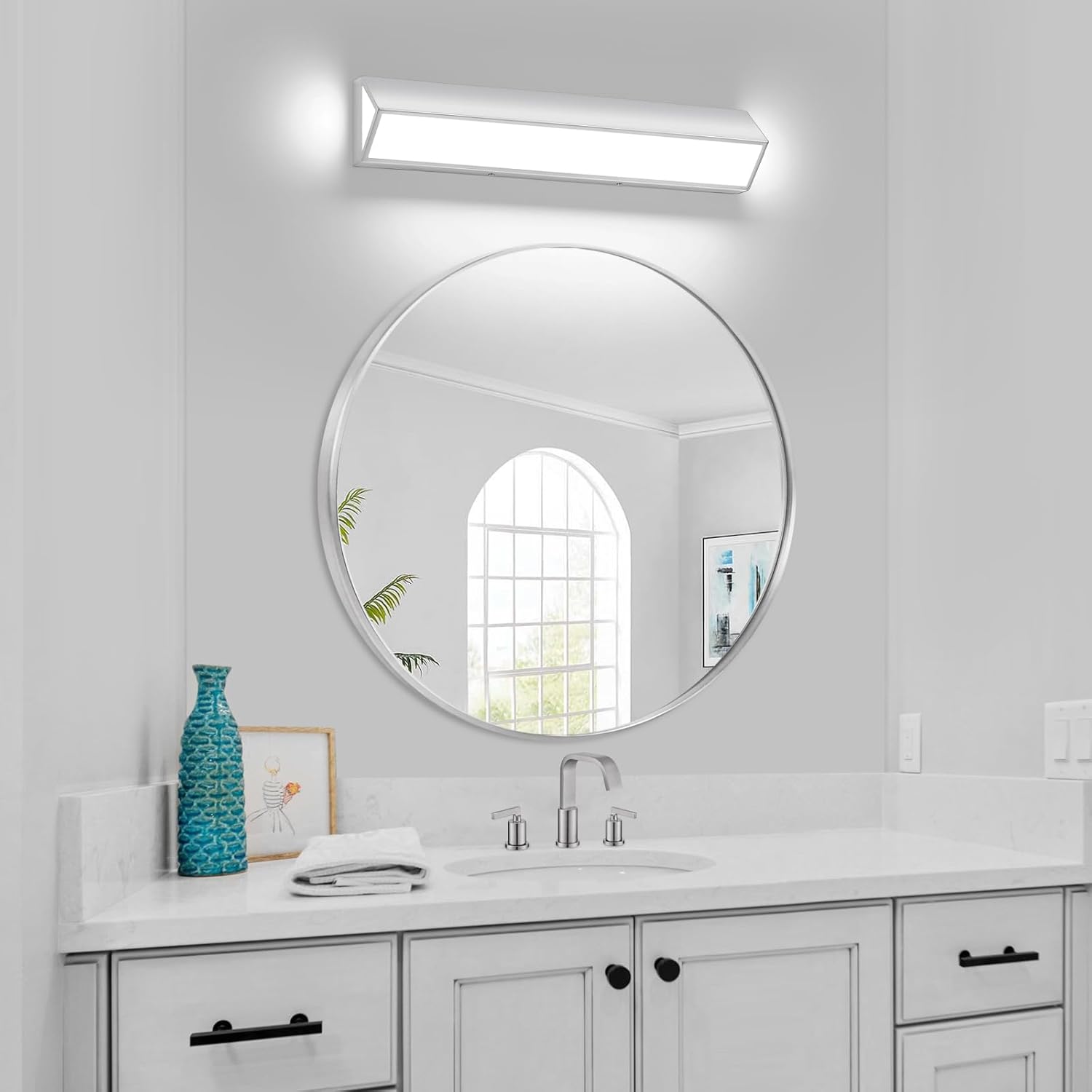 24-Inch LED Modern Bathroom Vanity Light Bar, Chrome Modern Acrylic Bathroom Wall Lighting Fixtures Over Mirror (Cool White 6000K)