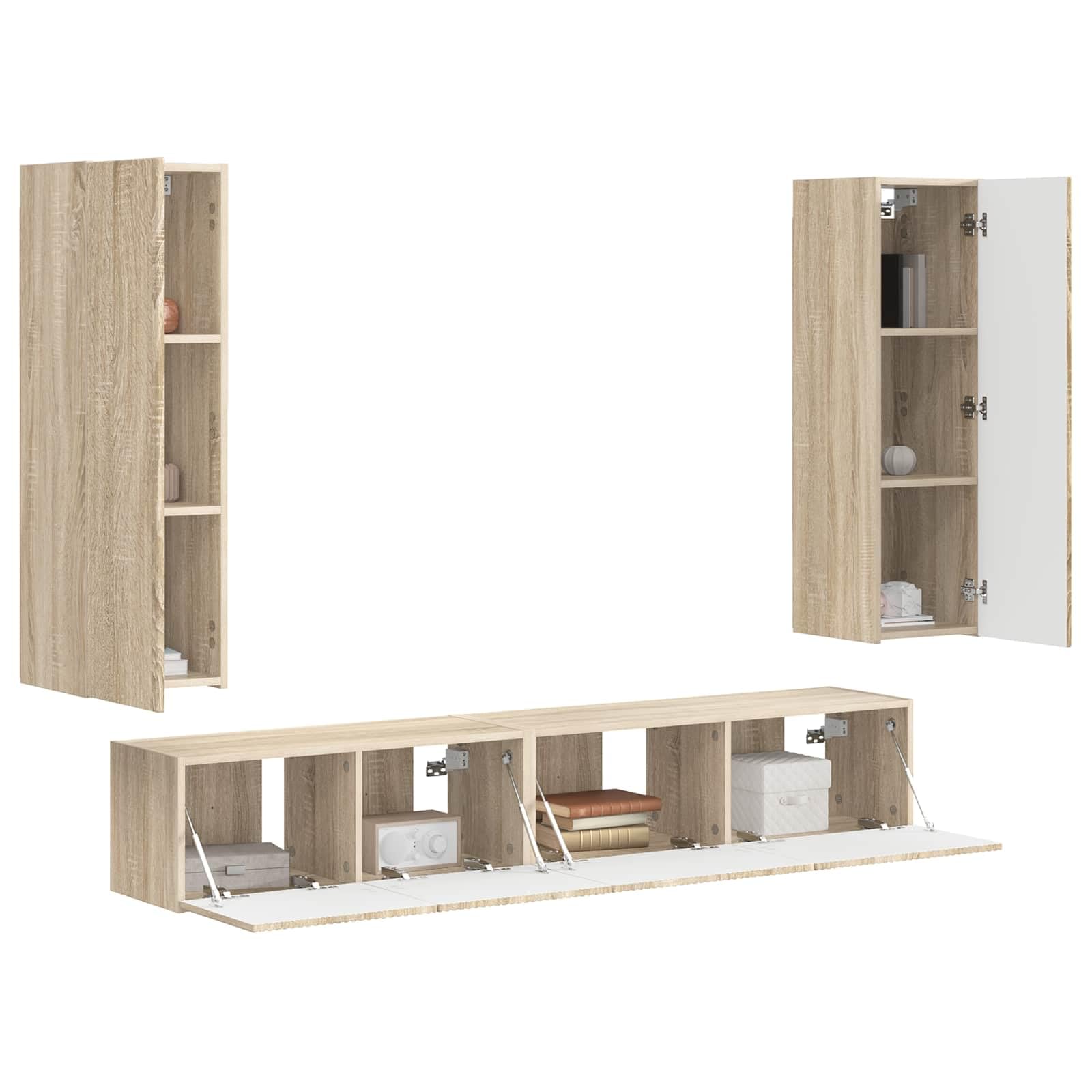 Set di mobili per TV da parete, 3 pezzi, in legno di rovere Sonoma, con 5 ante e ripiani, moderna credenza per soggiorno, per gaming, home theatre