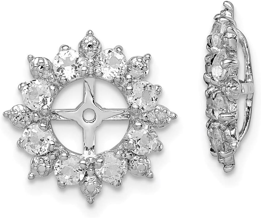 Solid Real 925 Sterling Silver Diamond and White Topaz Earring Jacket 15mm