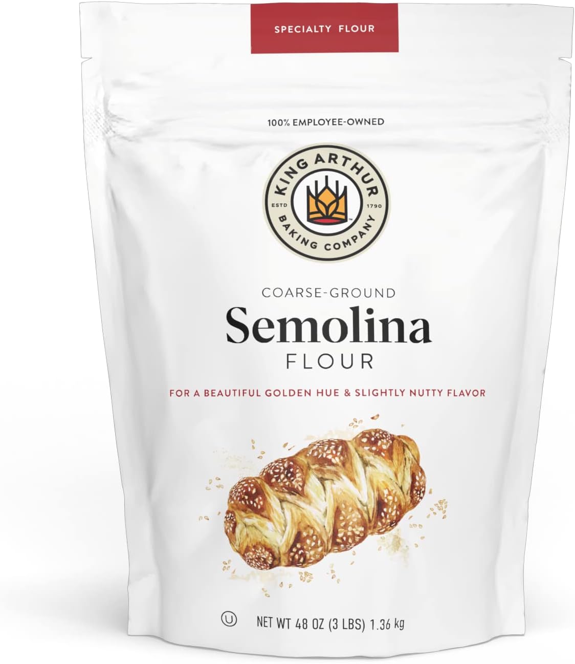 Premium Semolina Flour: Coarse Ground, High Protein Durum Wheat for Perfect Pasta, Pizza, and Bread Making - Kosher, 3 lbs Resealable Bag, USA-Grown Wheat, Versatile Baking Ingredient